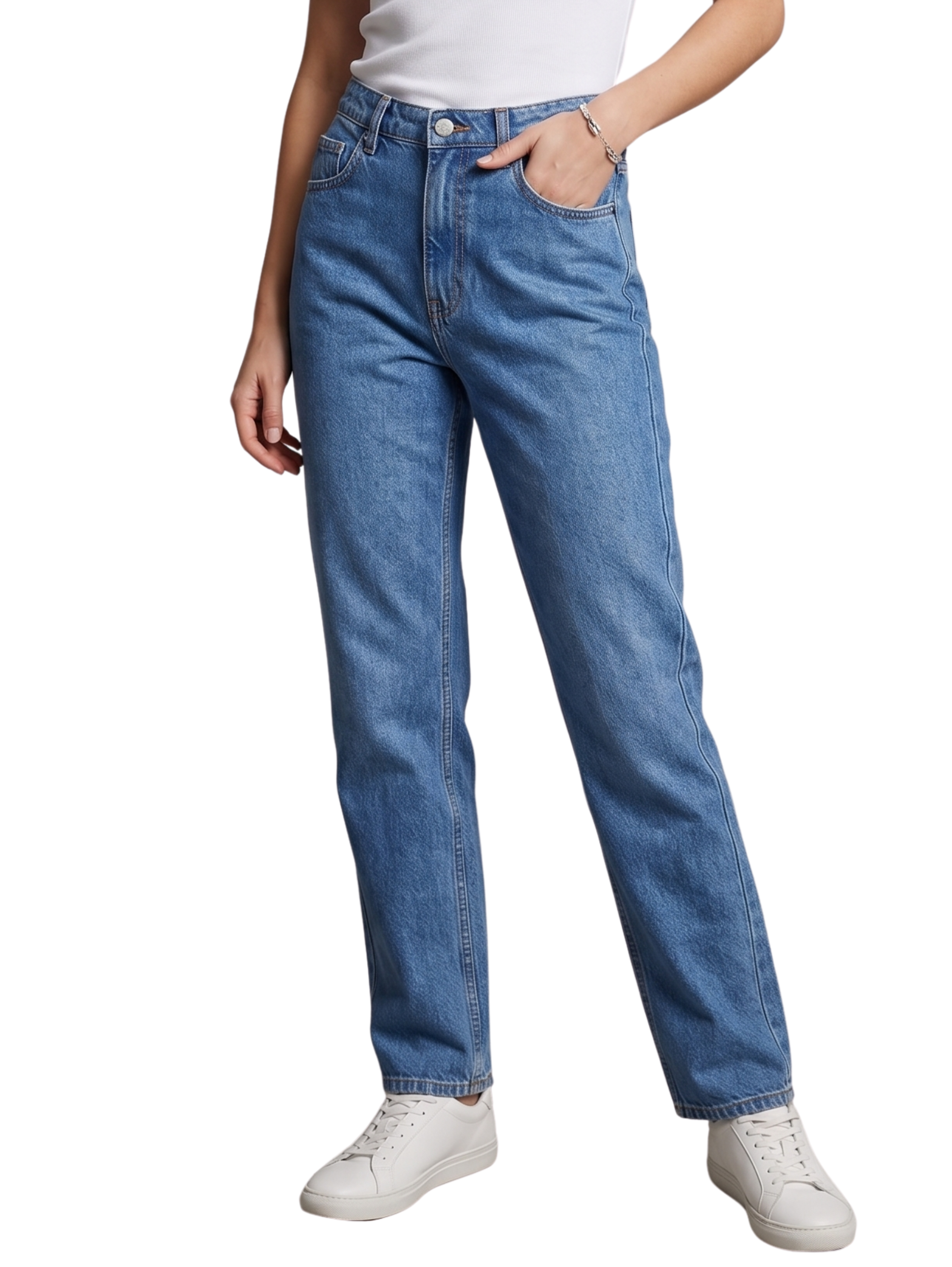 Light Blue High Waist Mom Leg Denim Jeans