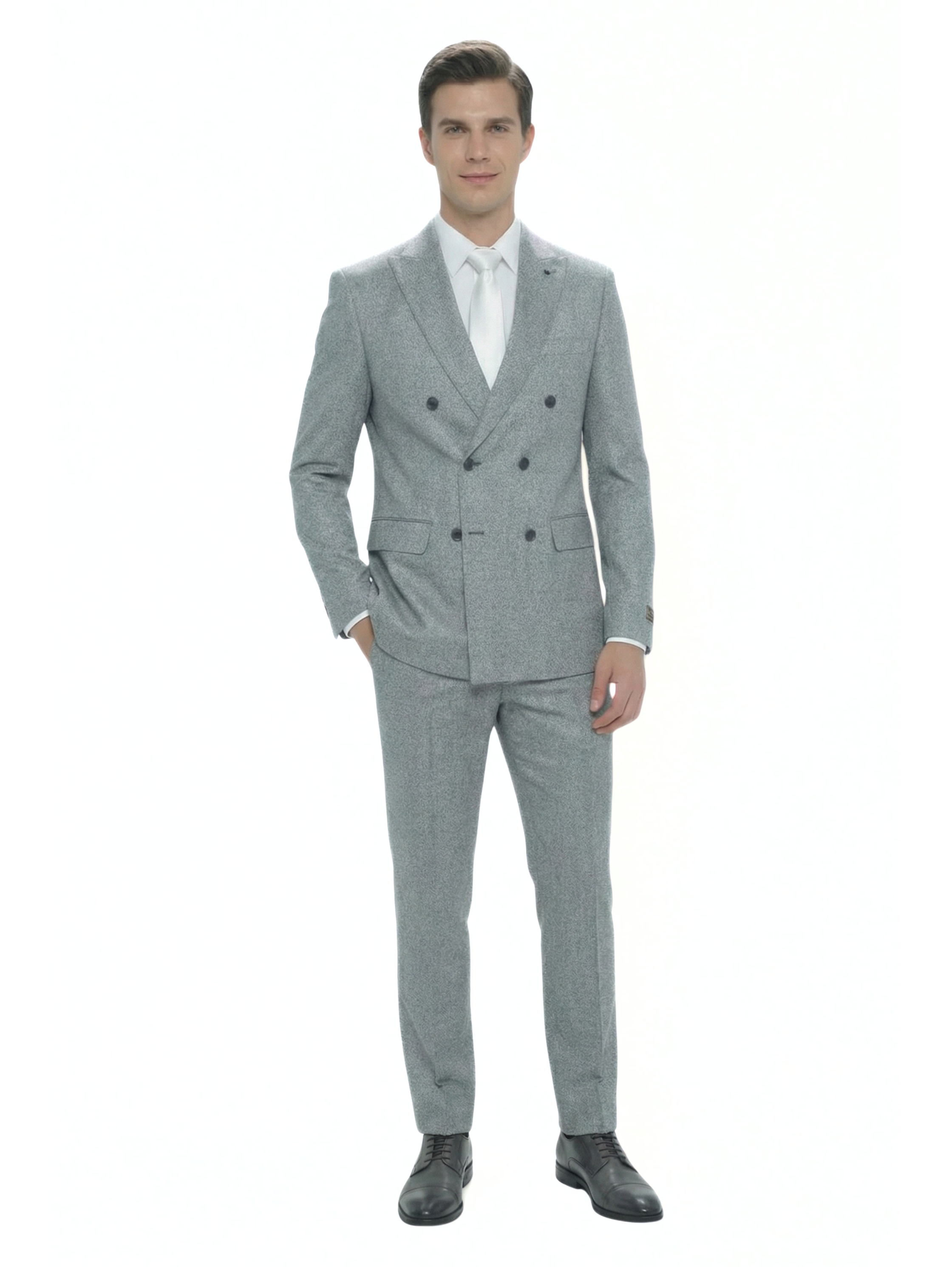 Grey Suit Modern Cut With Button To Close