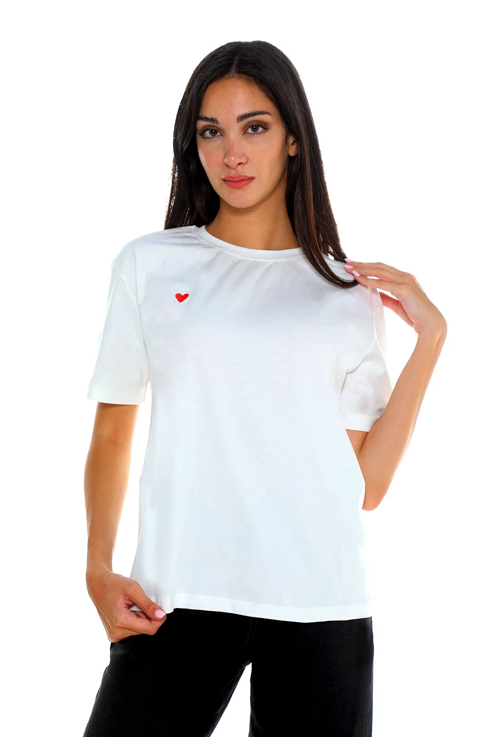 Short Sleeve White T-shirt With Small Heart Design