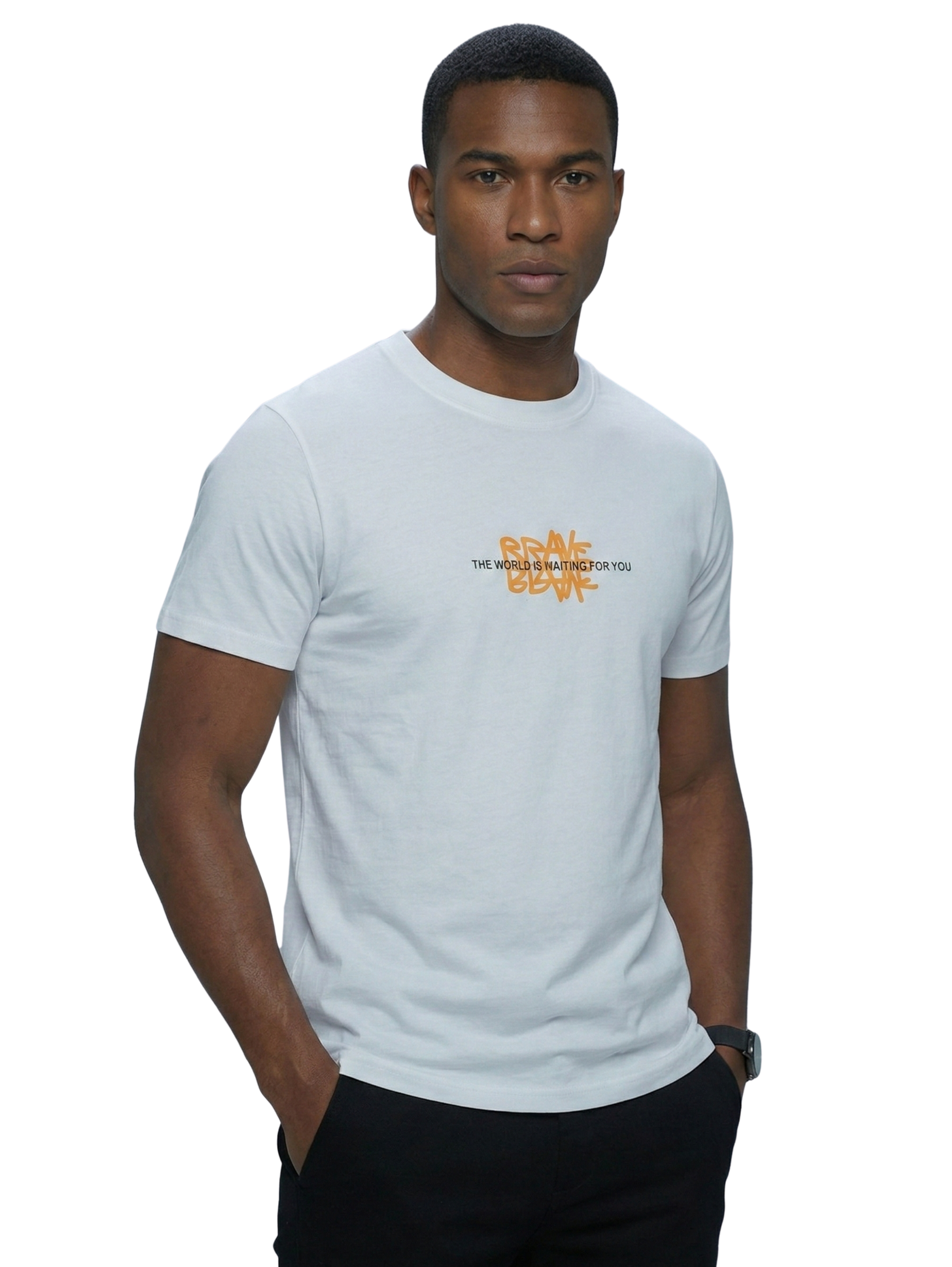 Round Neck White T-shirt With Small Front Design