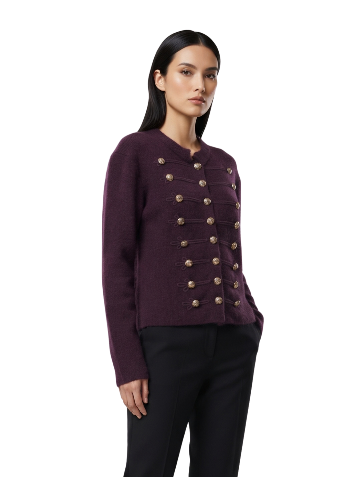 Brown Military-Style Crewneck Pullover
