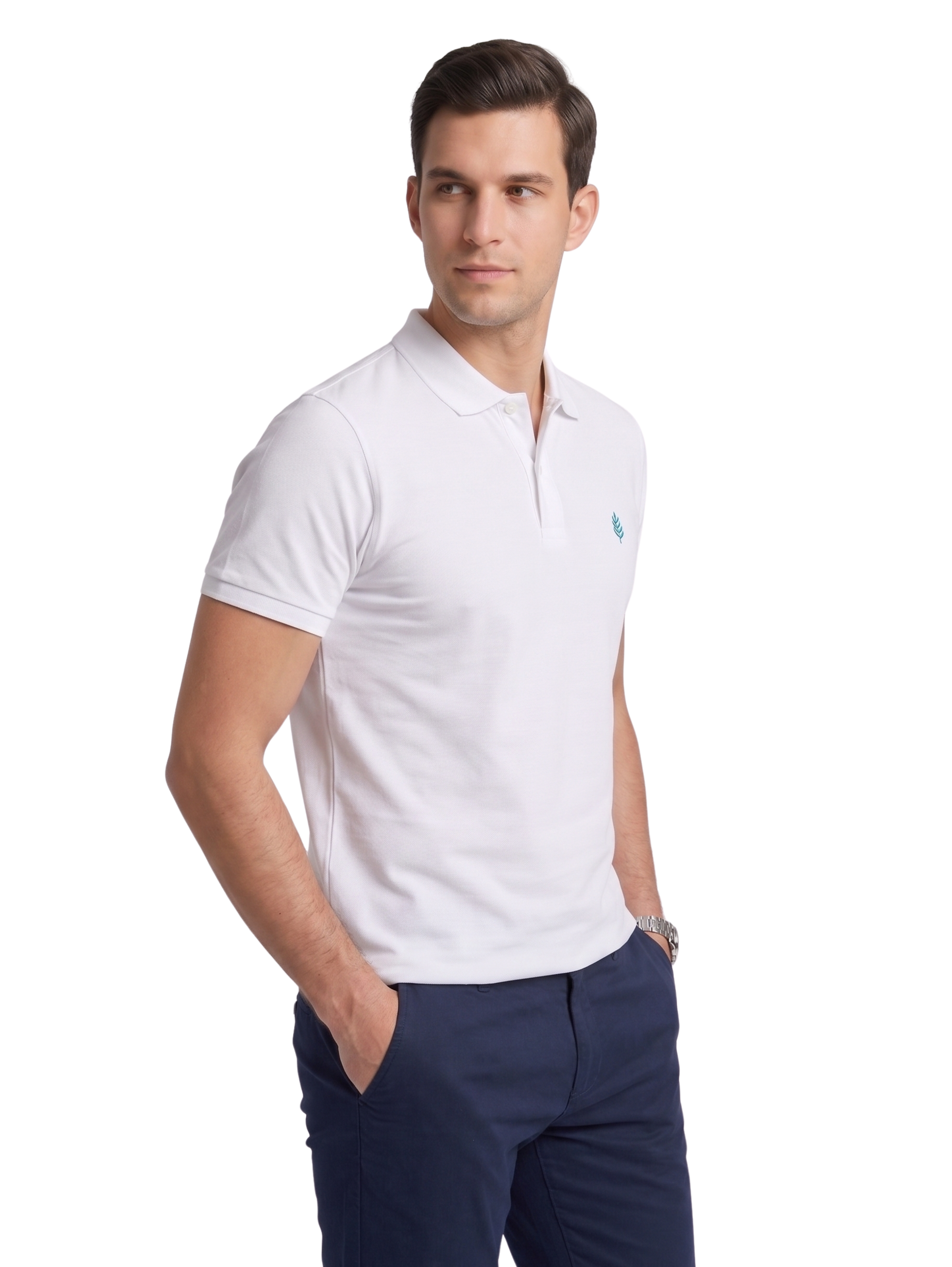 White Short Sleeved Polo With Two Button To Close