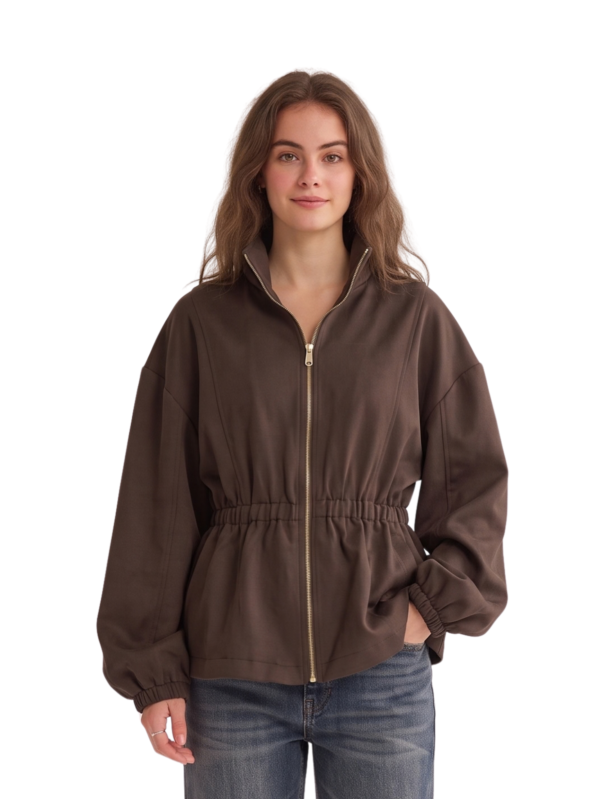Brown Cinched-Waist Jacket