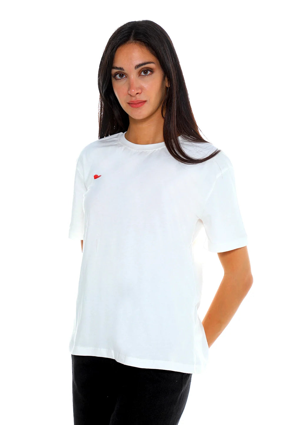 Short Sleeve White T-shirt With Small Heart Design