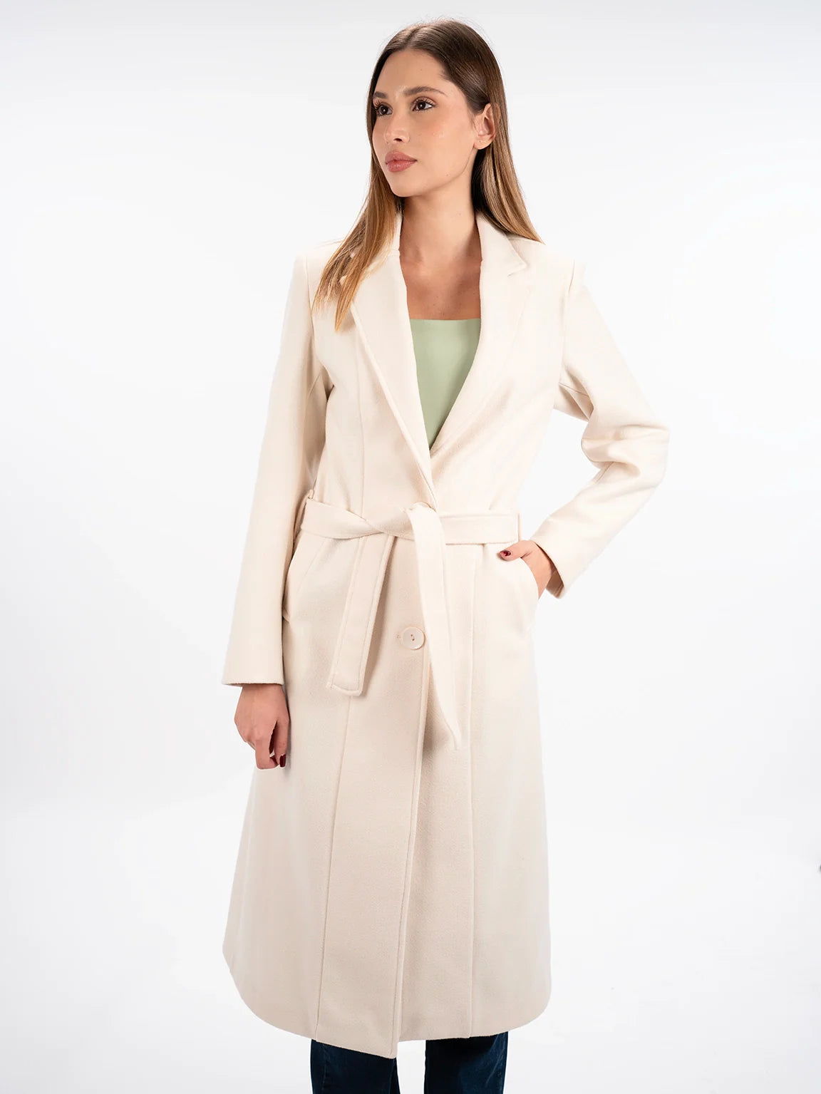 Beige Coat With Lapel Collar