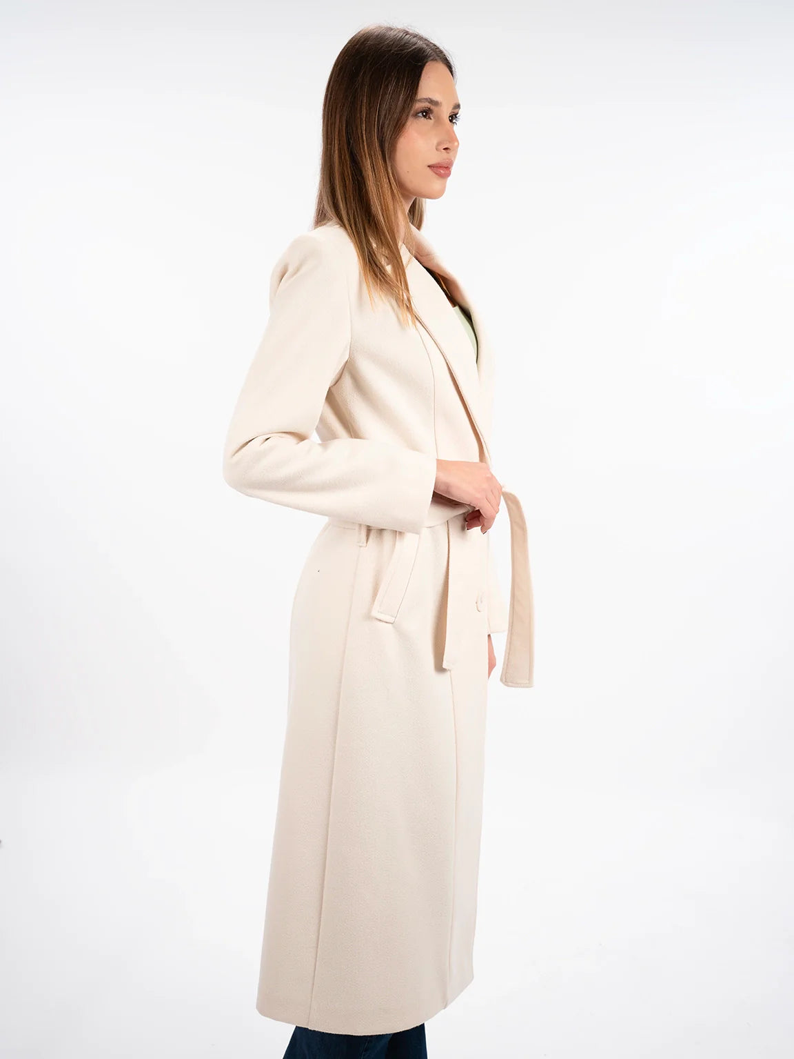 Beige Coat With Lapel Collar