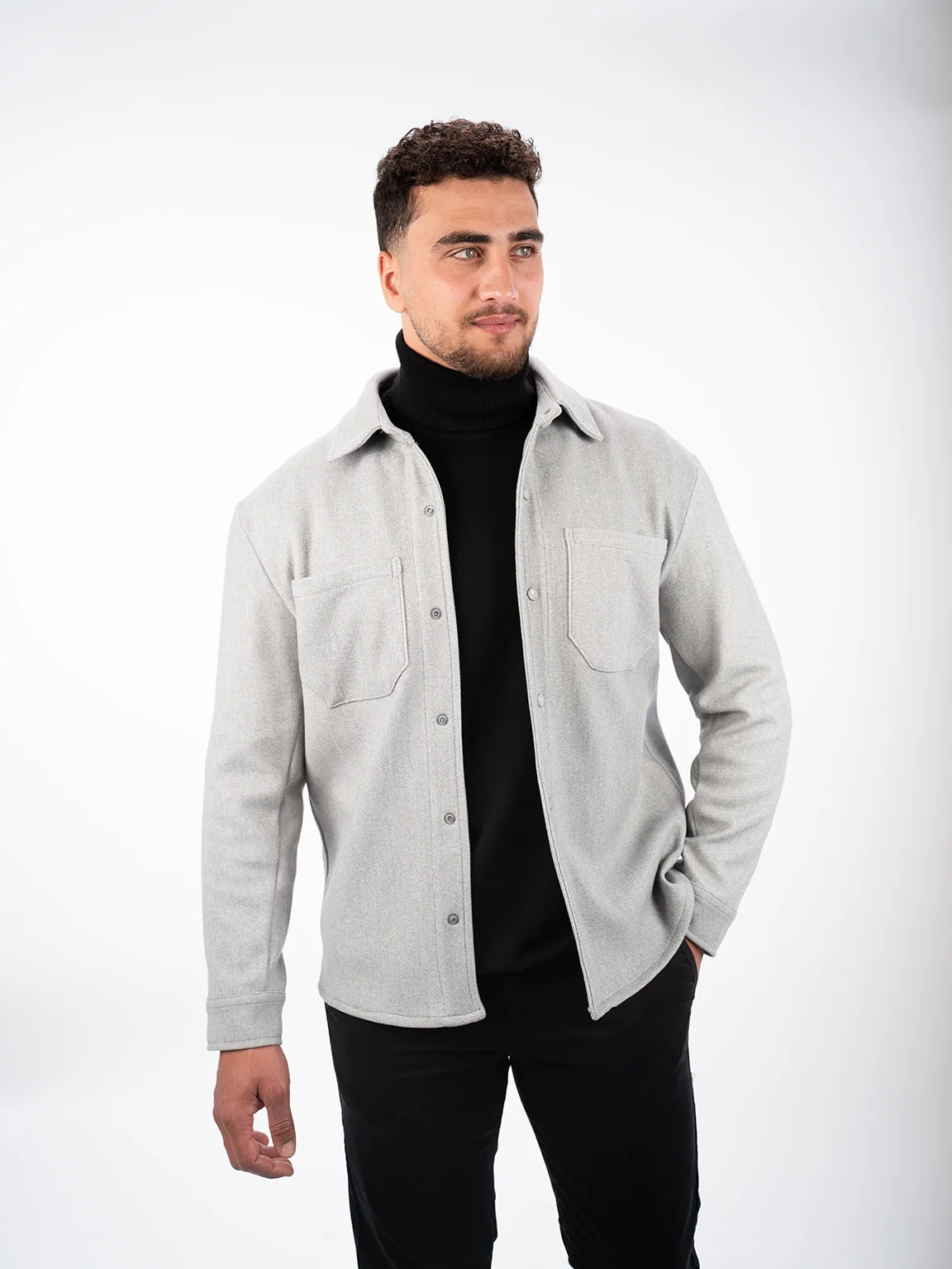 Buttoned Grey Shirt Jacket