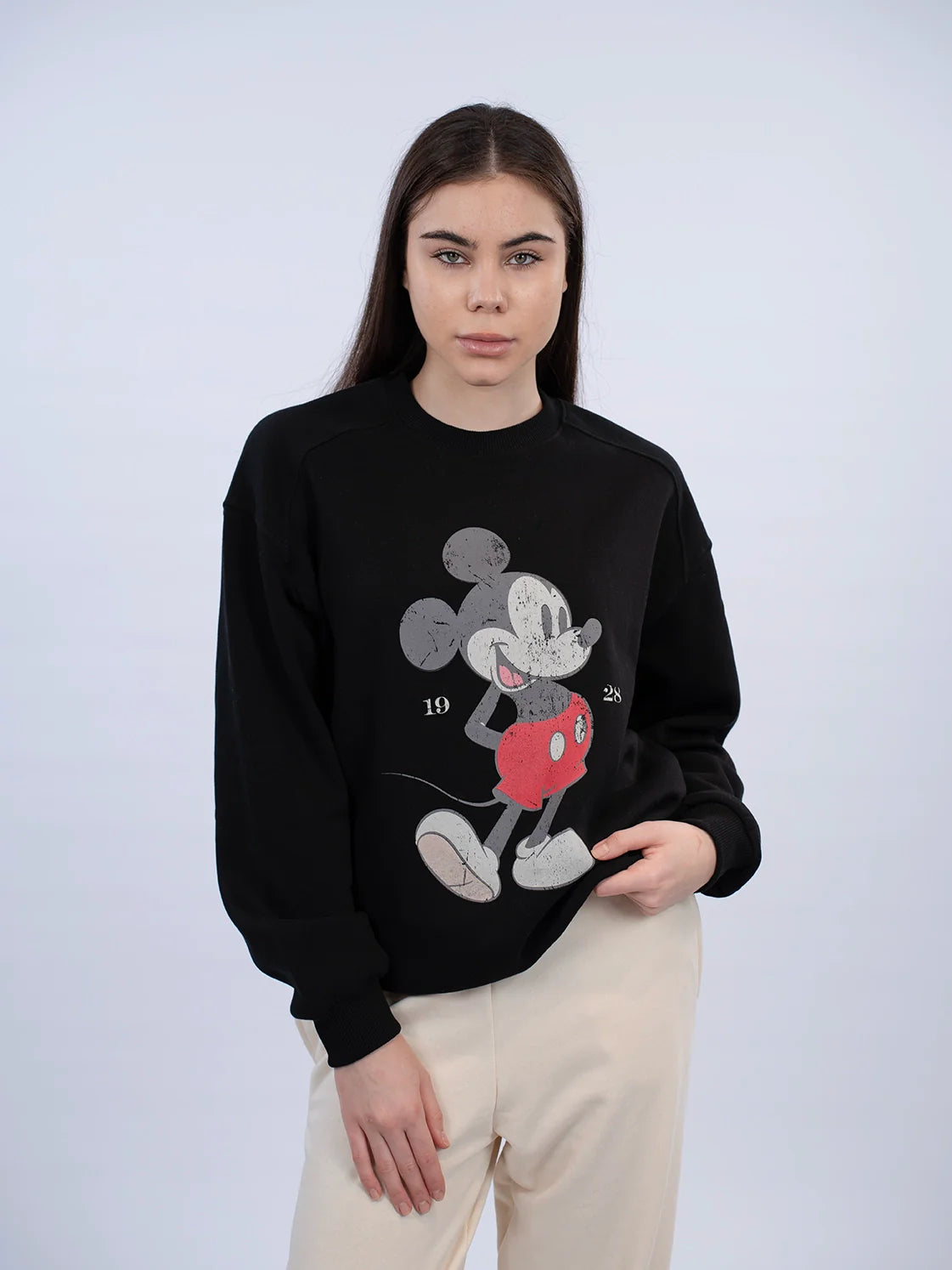 Black Casual Sweater With Cartoon Front Design