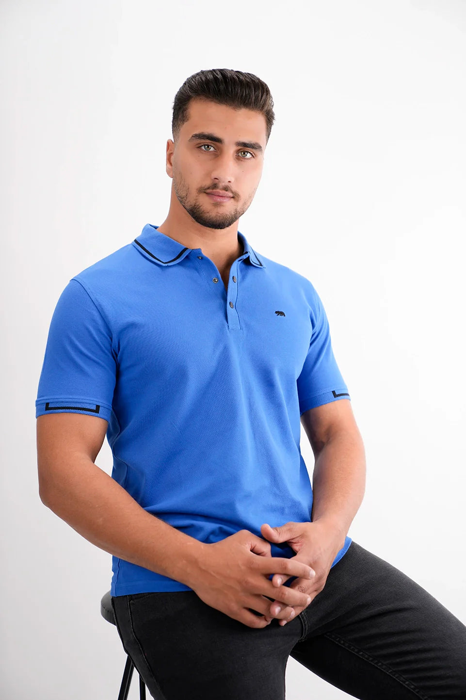 Indigo Polo With Shoulder & Collar Design