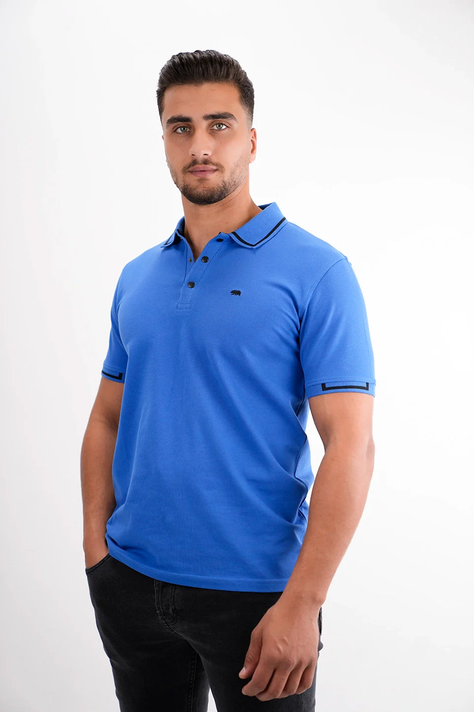 Indigo Polo With Shoulder & Collar Design