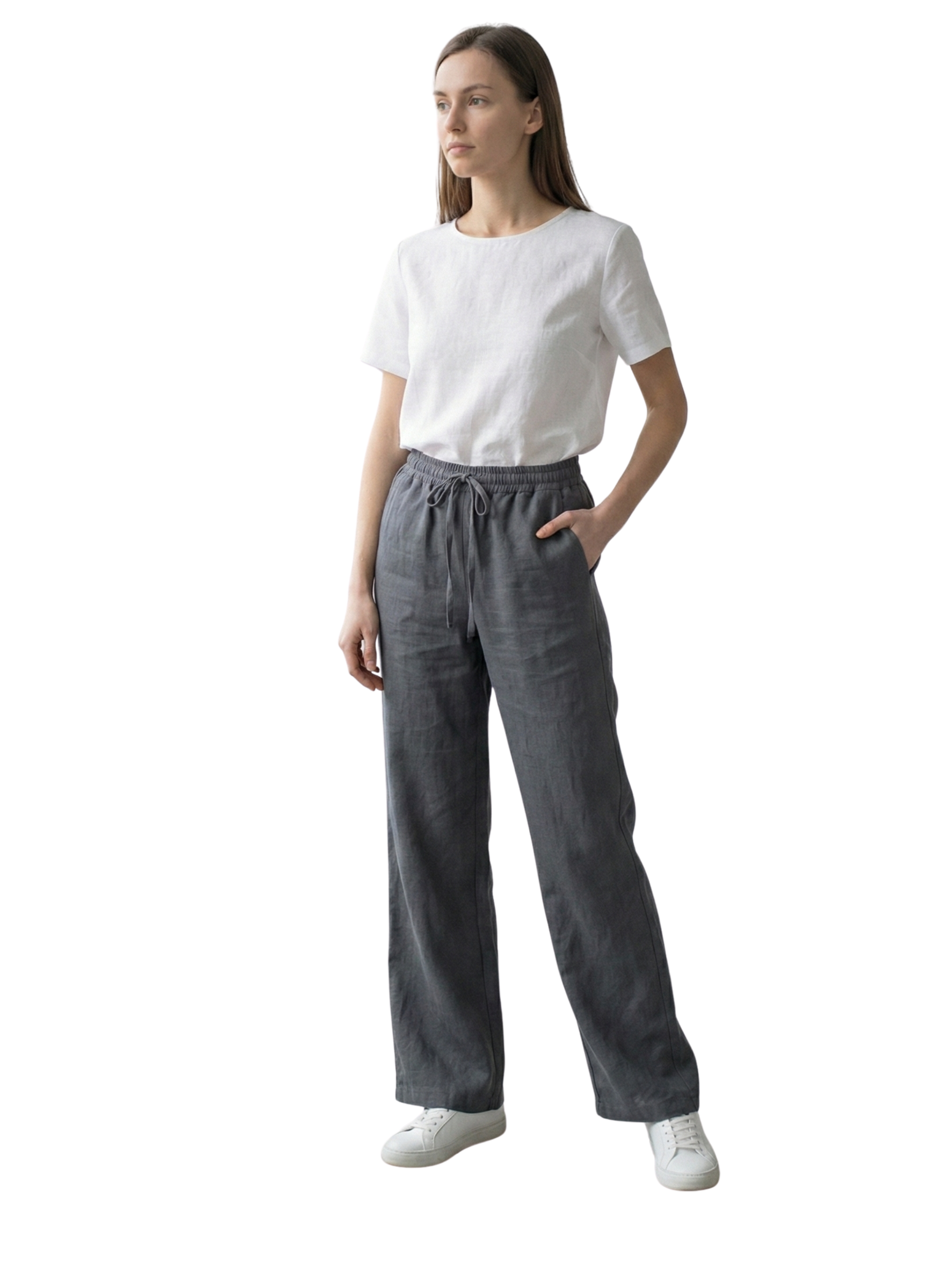 Dark Grey Loose Fit Pant With Elastic Waist