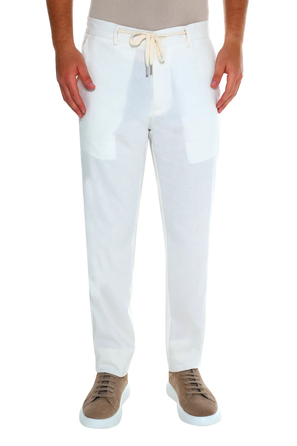 Casual Offwhite Linen Pant With Slanted Side Pockets