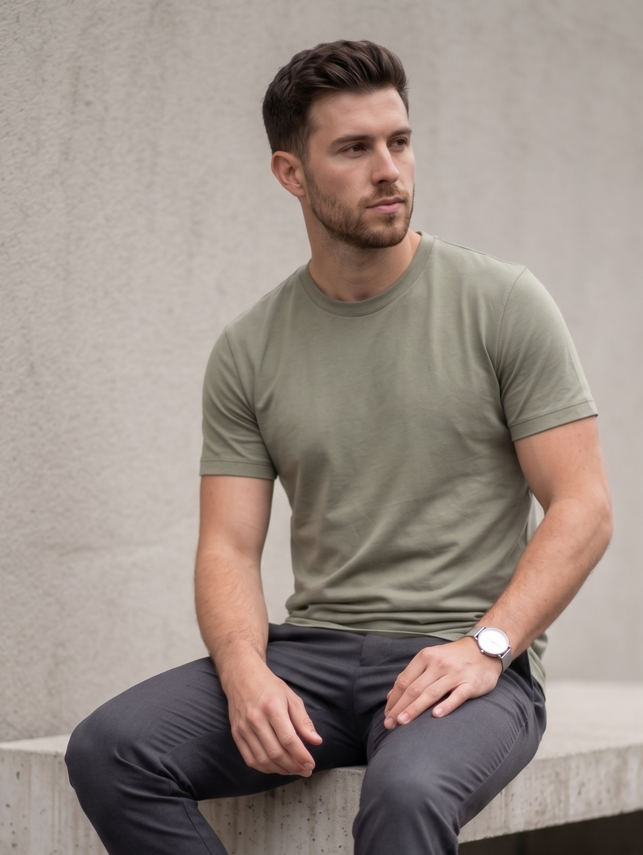Khaki Regular Fit T-Shirt With Round Neck Line