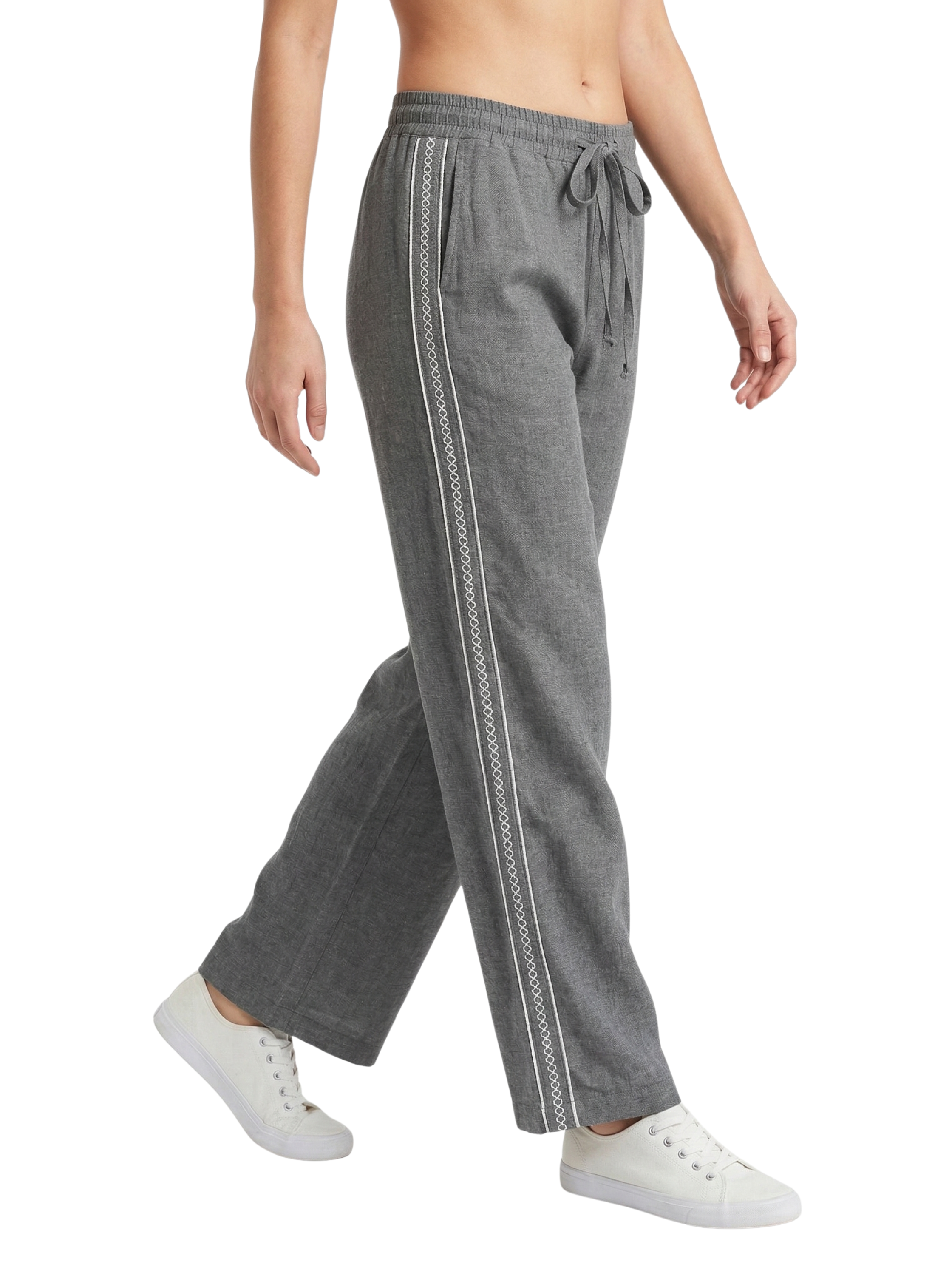 Grey Pant With Elastic Waist Contrast Side Line