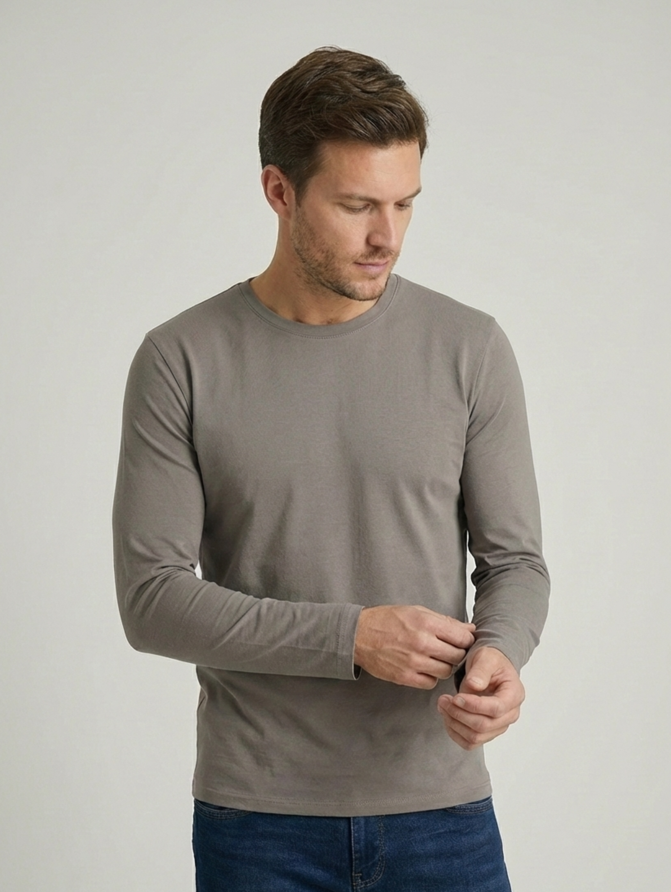 Jack Dapper Long Sleeved Grey Basic V-Neck