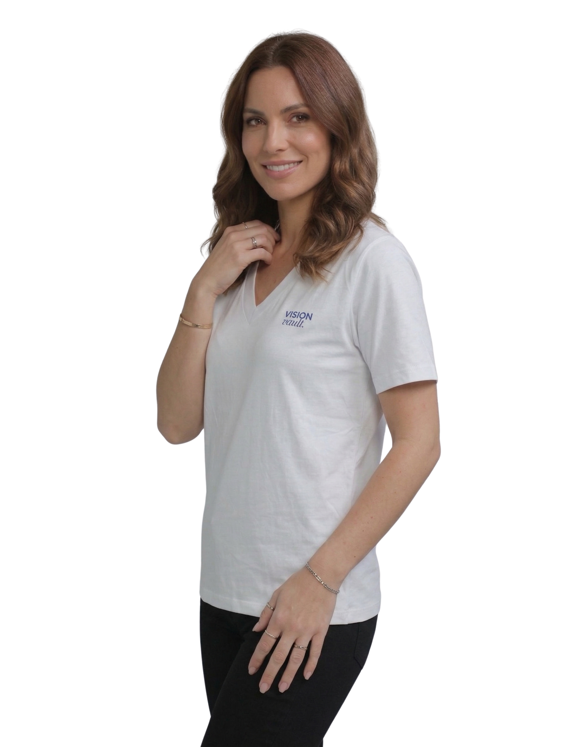 White V-neck T-Shirt With Small Front Design