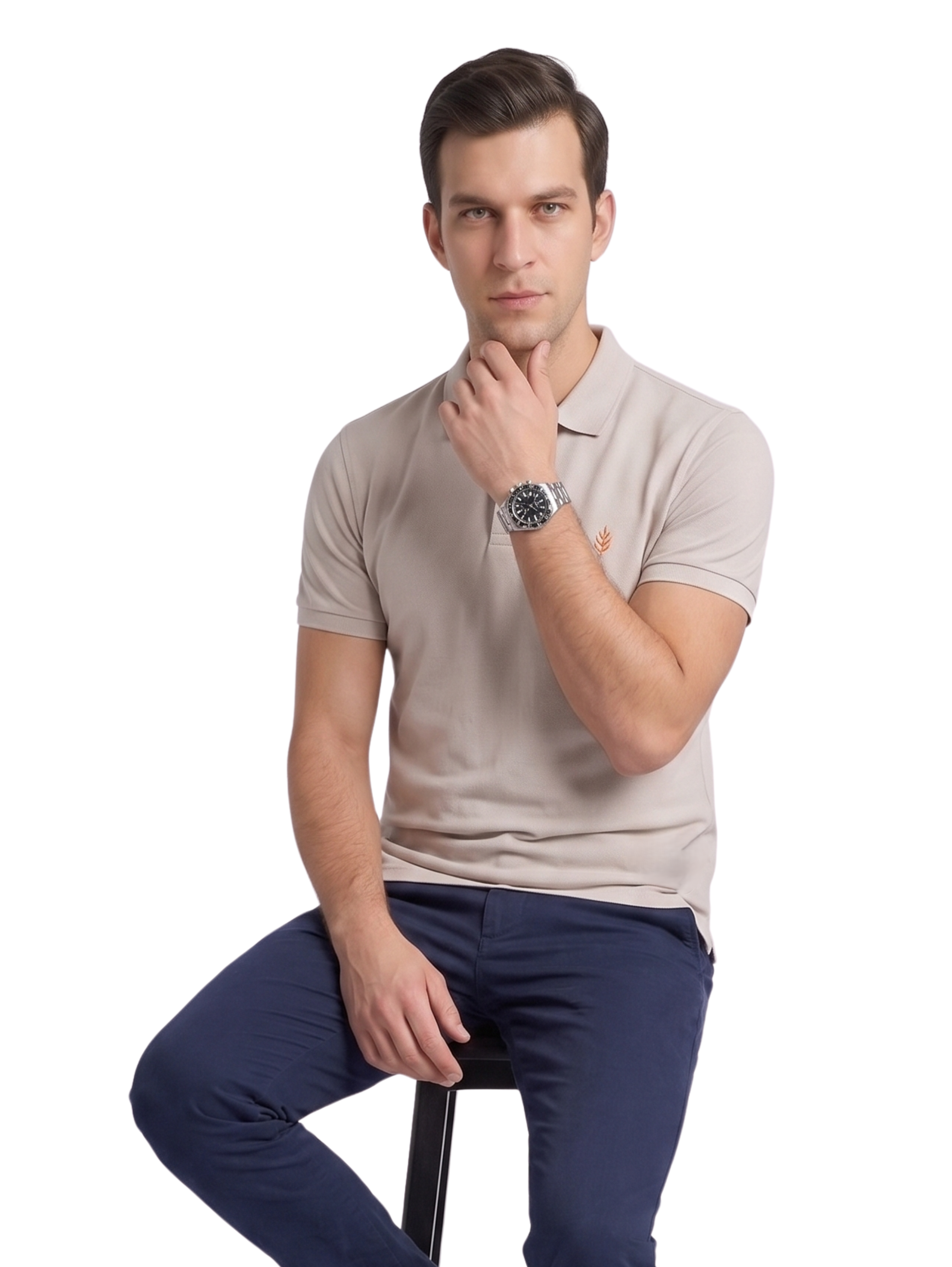Grey Short Sleeved Polo With Two Button To Close