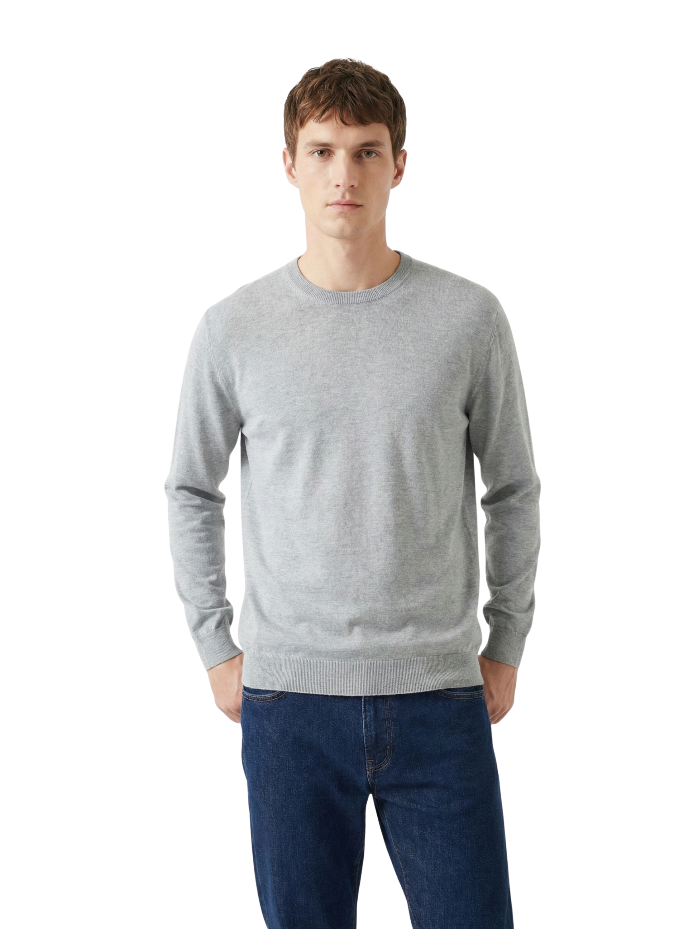 Damat Round Neck Knitwear Grey Long Sleeve Pullover