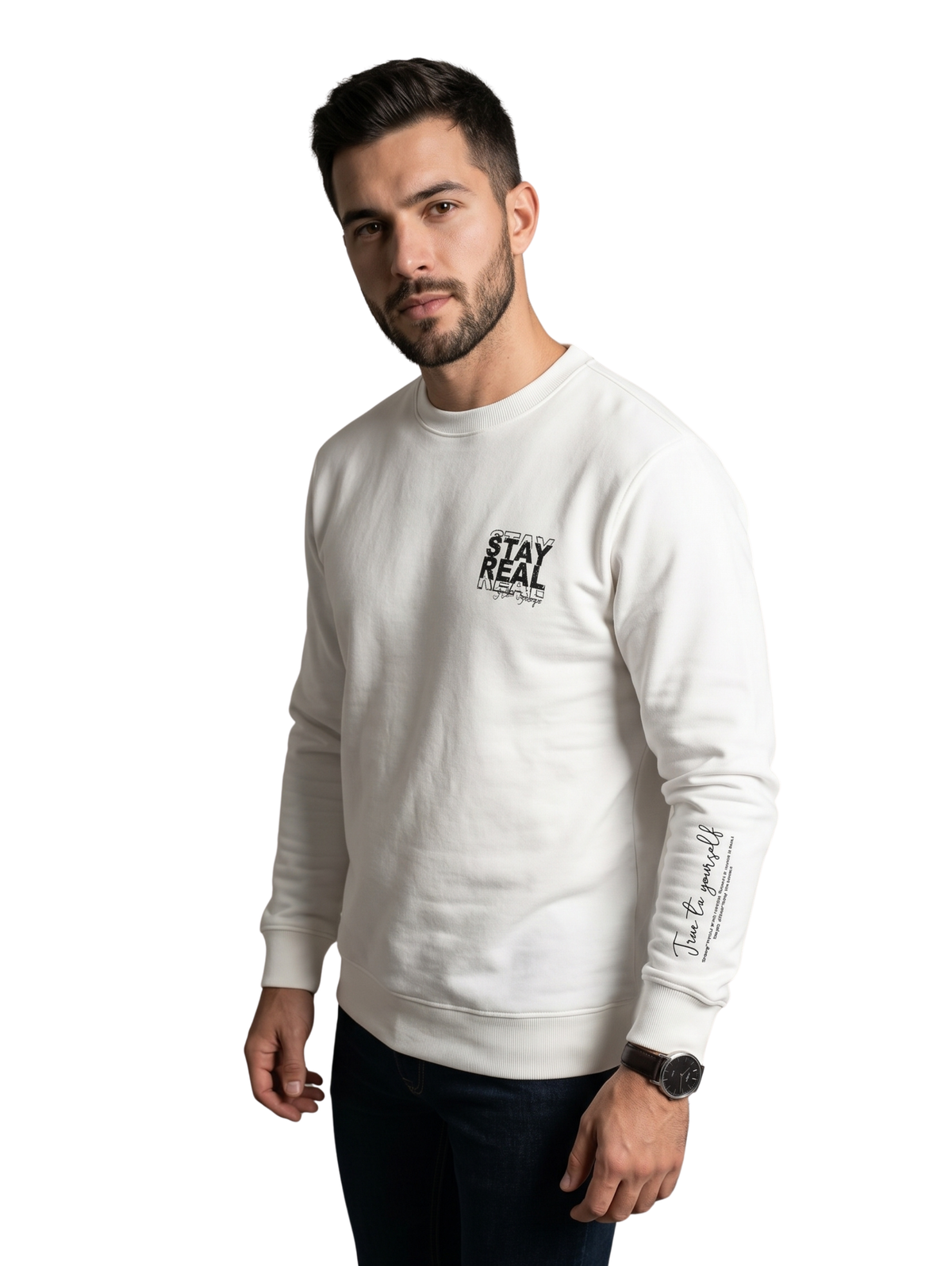 Off White Sweater With Front Graphic Design