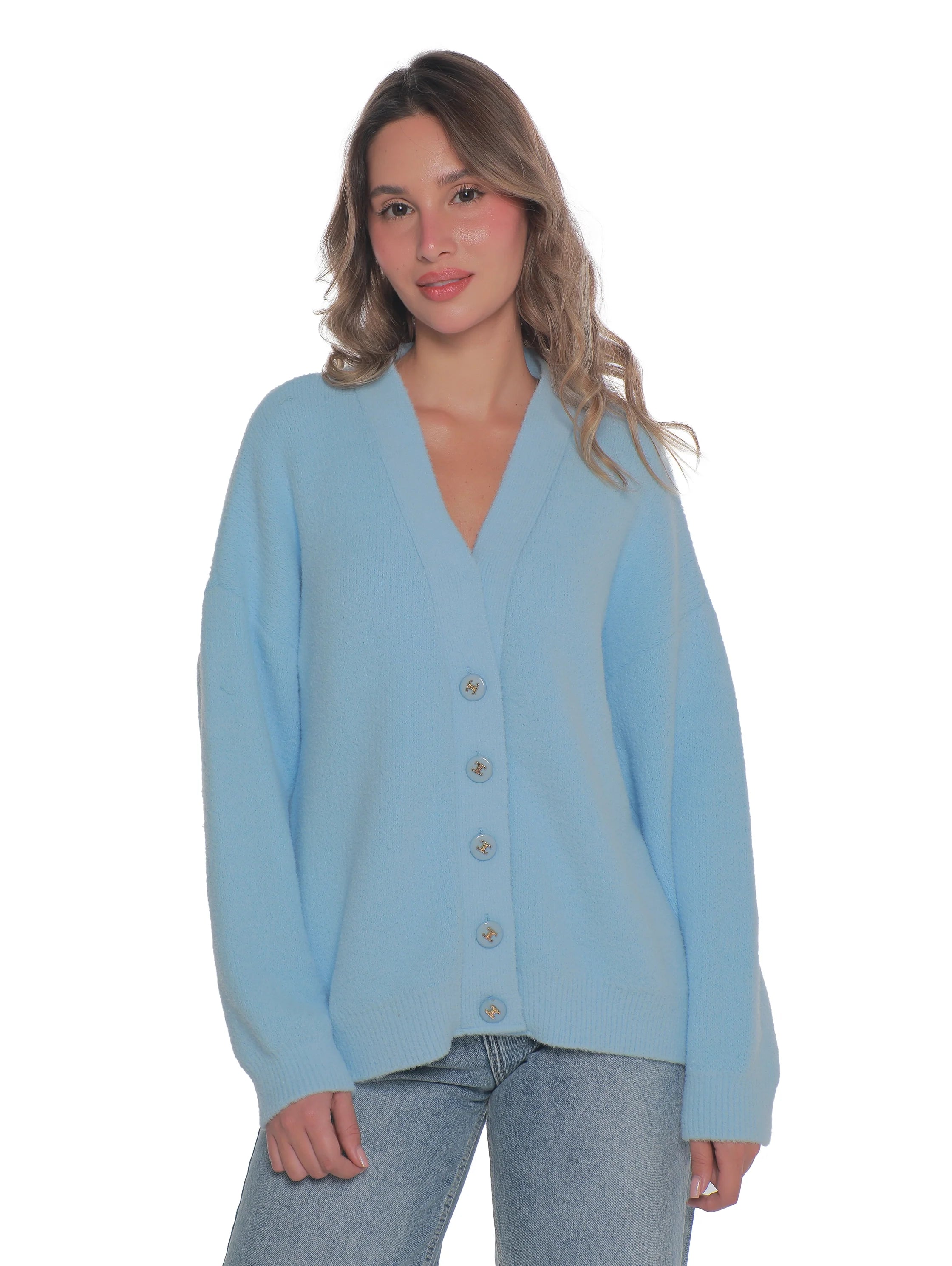 Blue Oversize Pullover With Button To Close