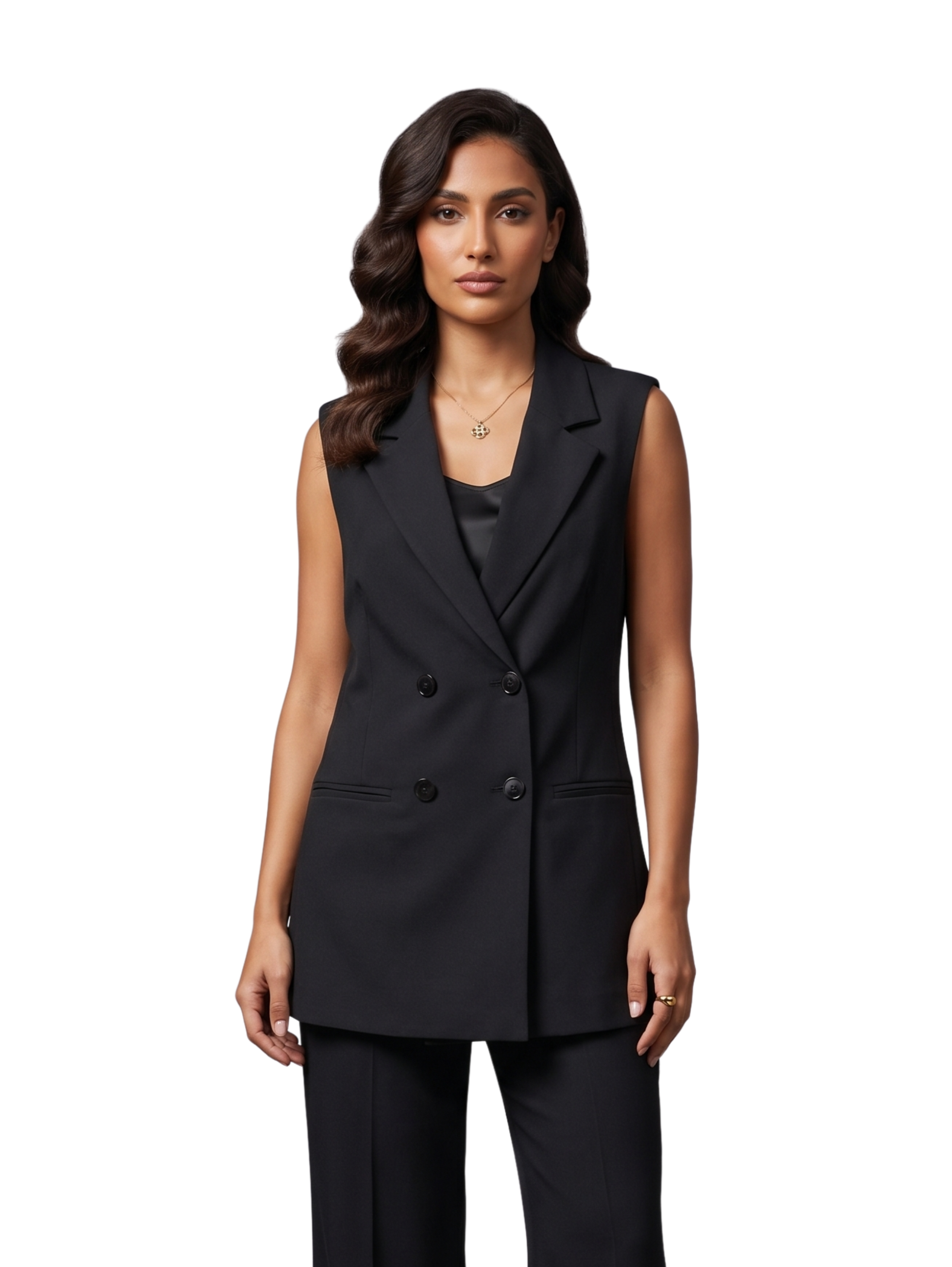 Black Sleeveless Longline Blazer Vest