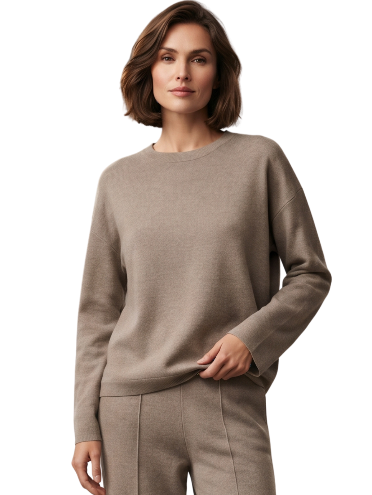 Brown Crewneck Sweater and Pants Set