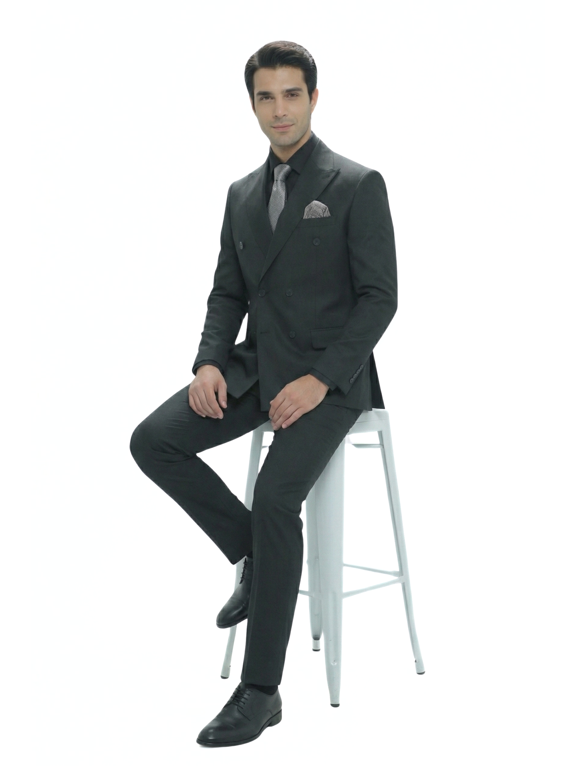 Classic Business Double-breasted Black Suit