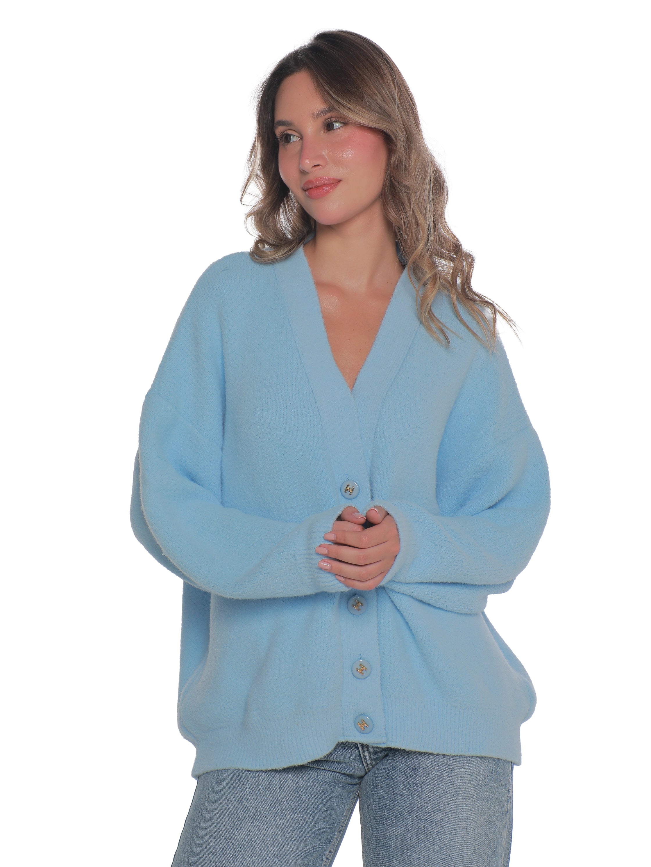 Blue Oversize Pullover With Button To Close