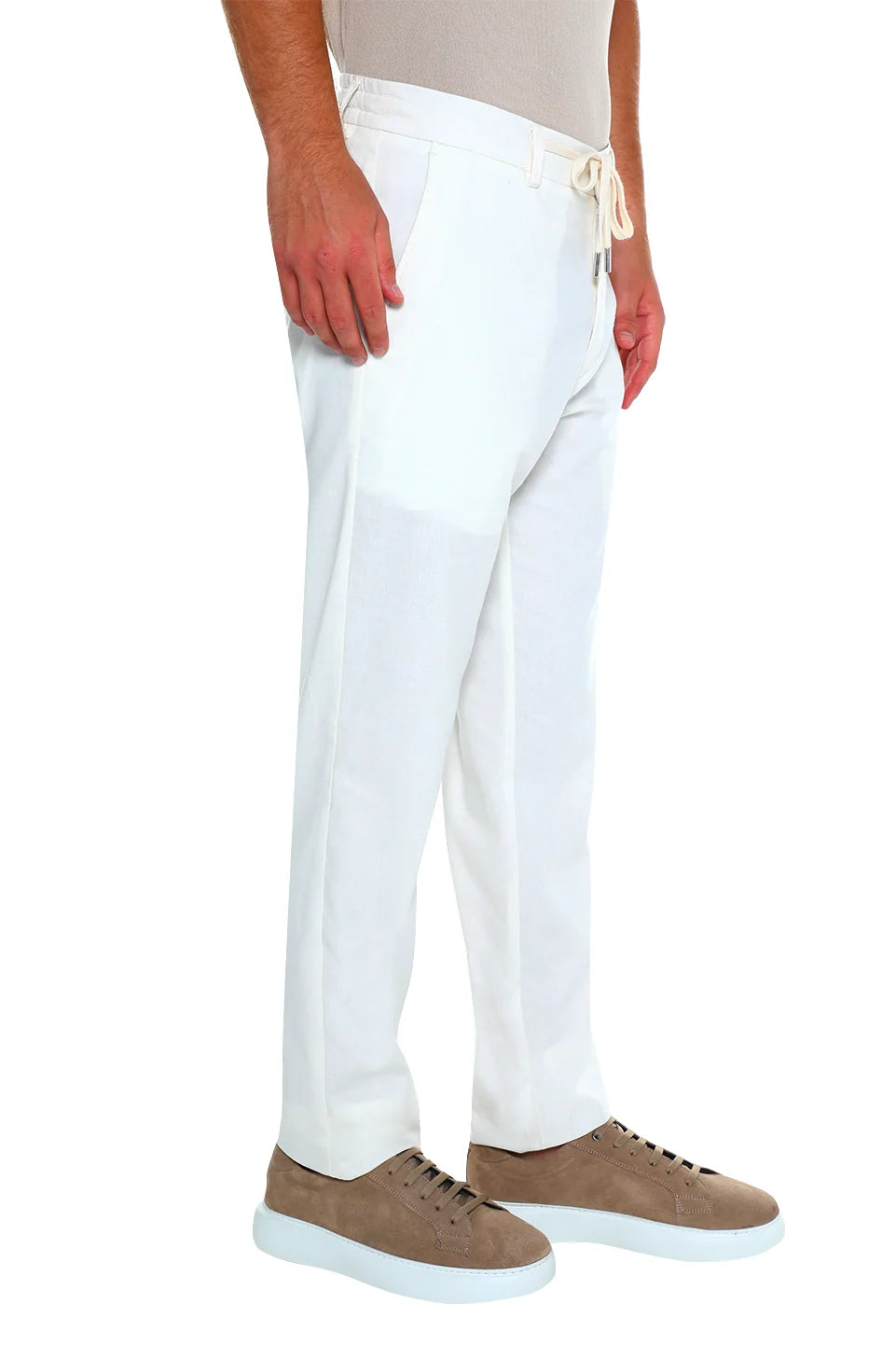 Casual Offwhite Linen Pant With Slanted Side Pockets