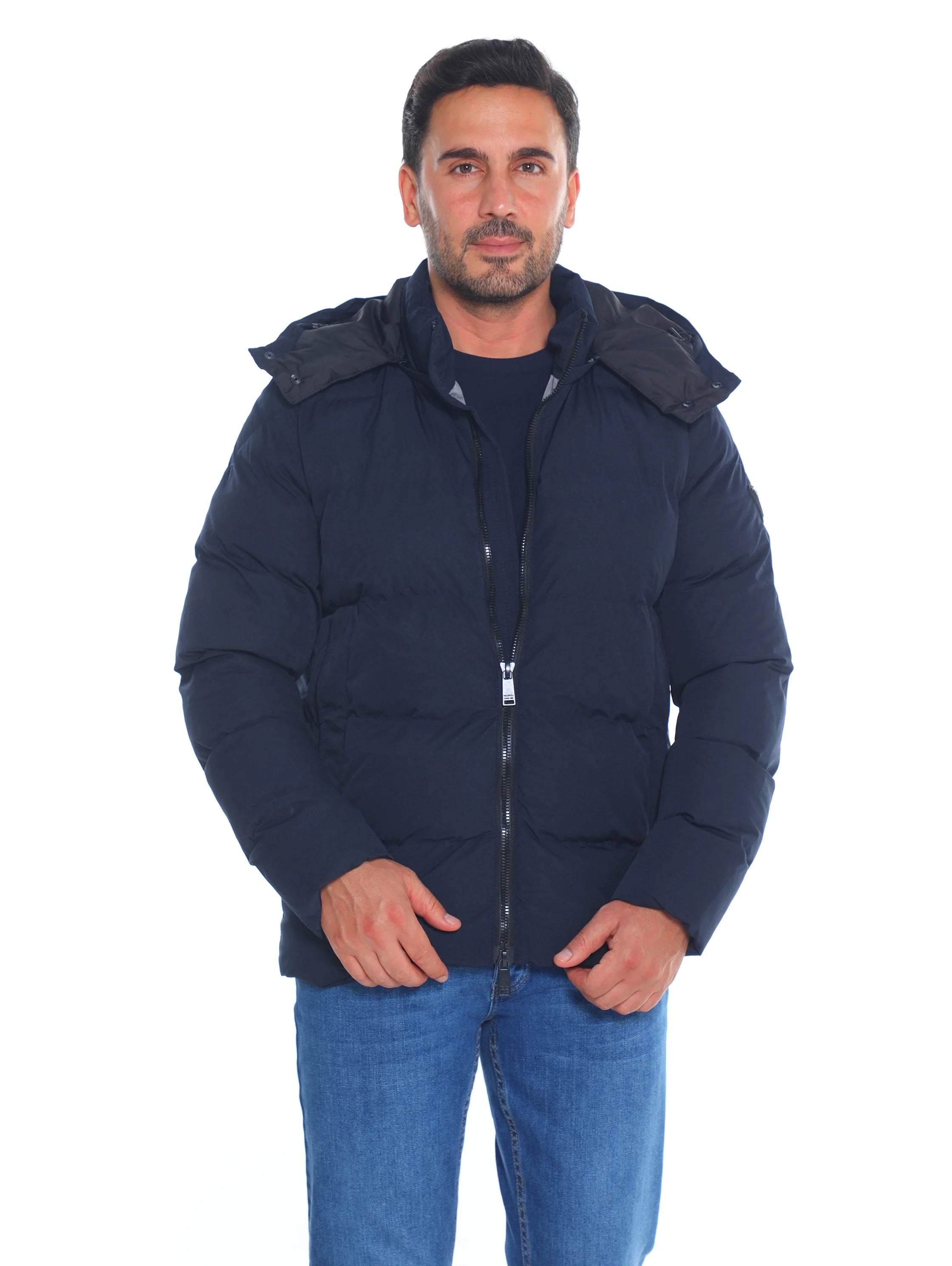 Navy Puffer Warme Jacket With Attached Hood
