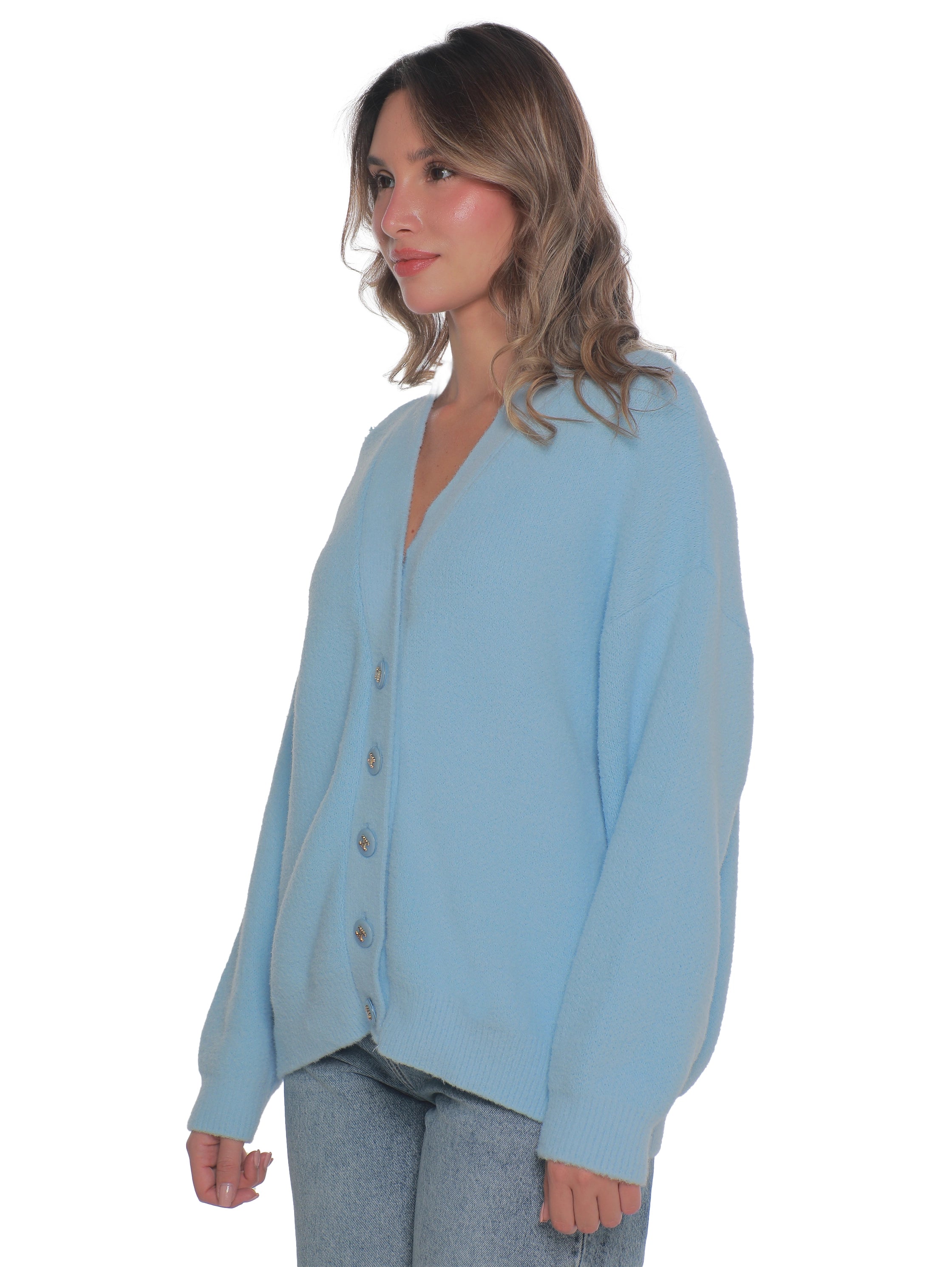 Blue Oversize Pullover With Button To Close