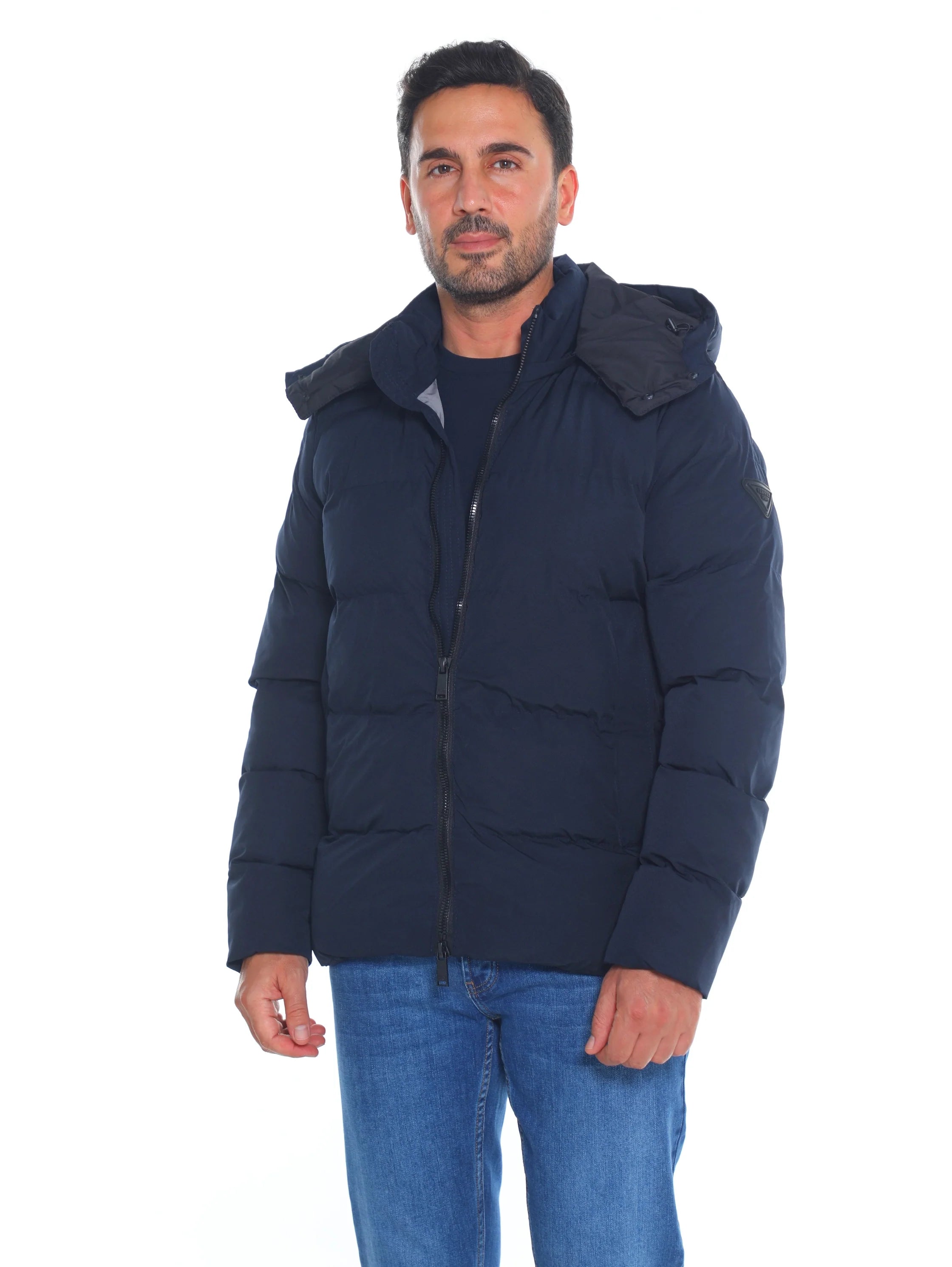 Navy Puffer Warme Jacket With Attached Hood