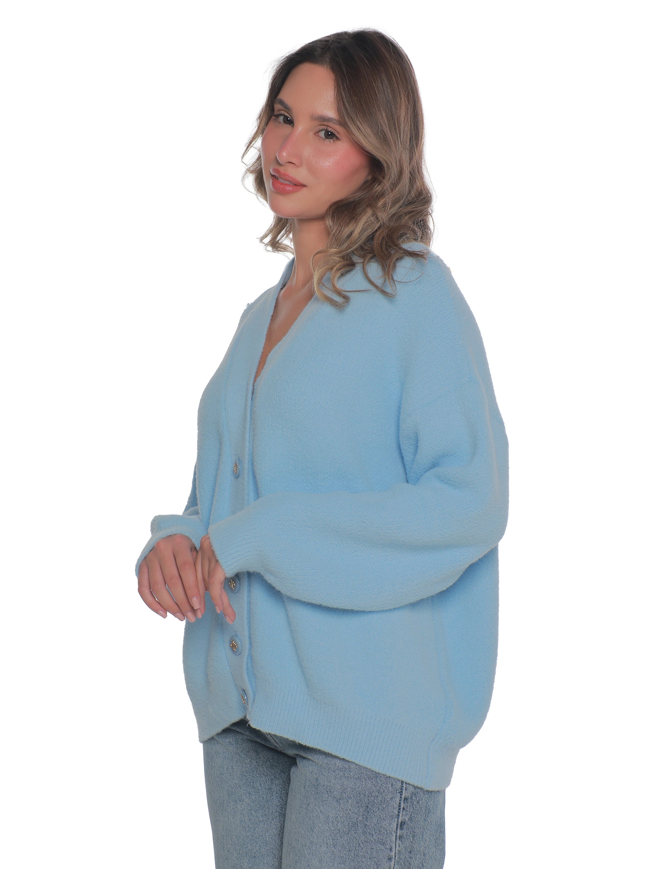 Blue Oversize Pullover With Button To Close