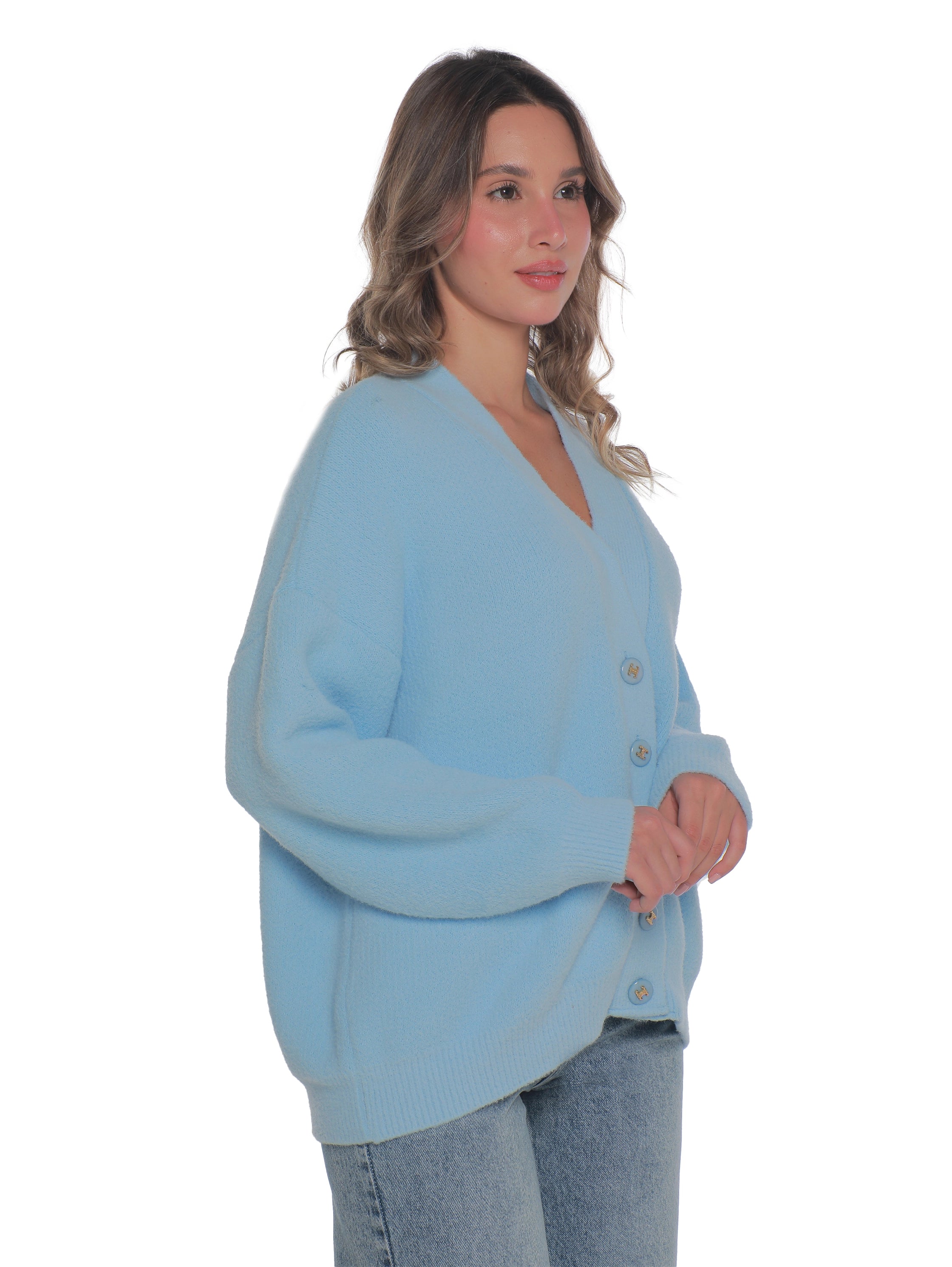 Blue Oversize Pullover With Button To Close