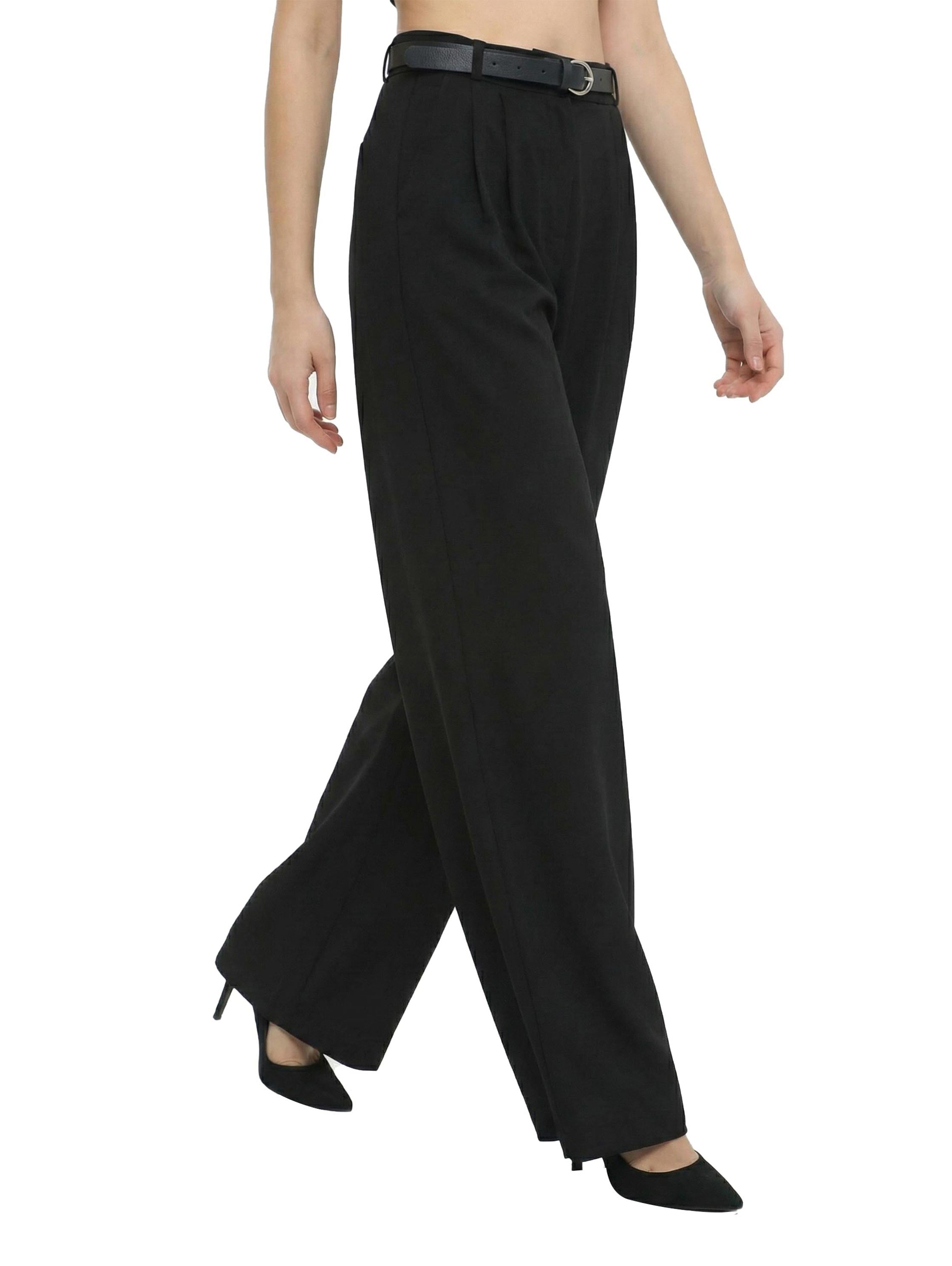 High Waist Black Pant With Attached Belt