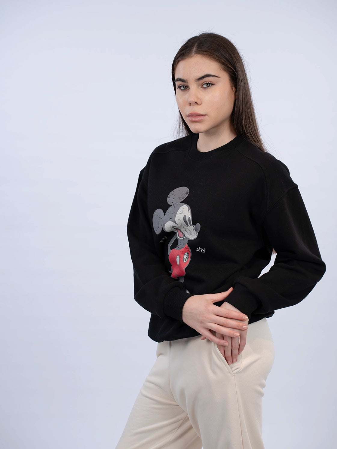 Black Casual Sweater With Cartoon Front Design