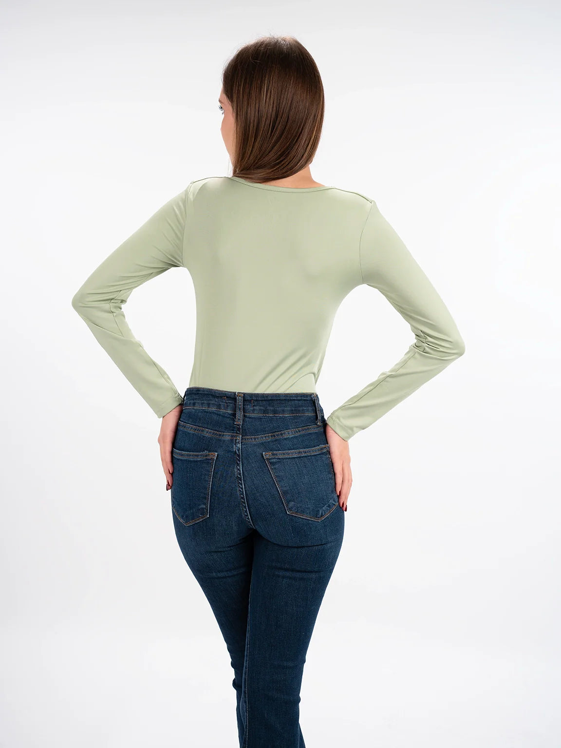 Long Sleeved Mint Open Neck Basic