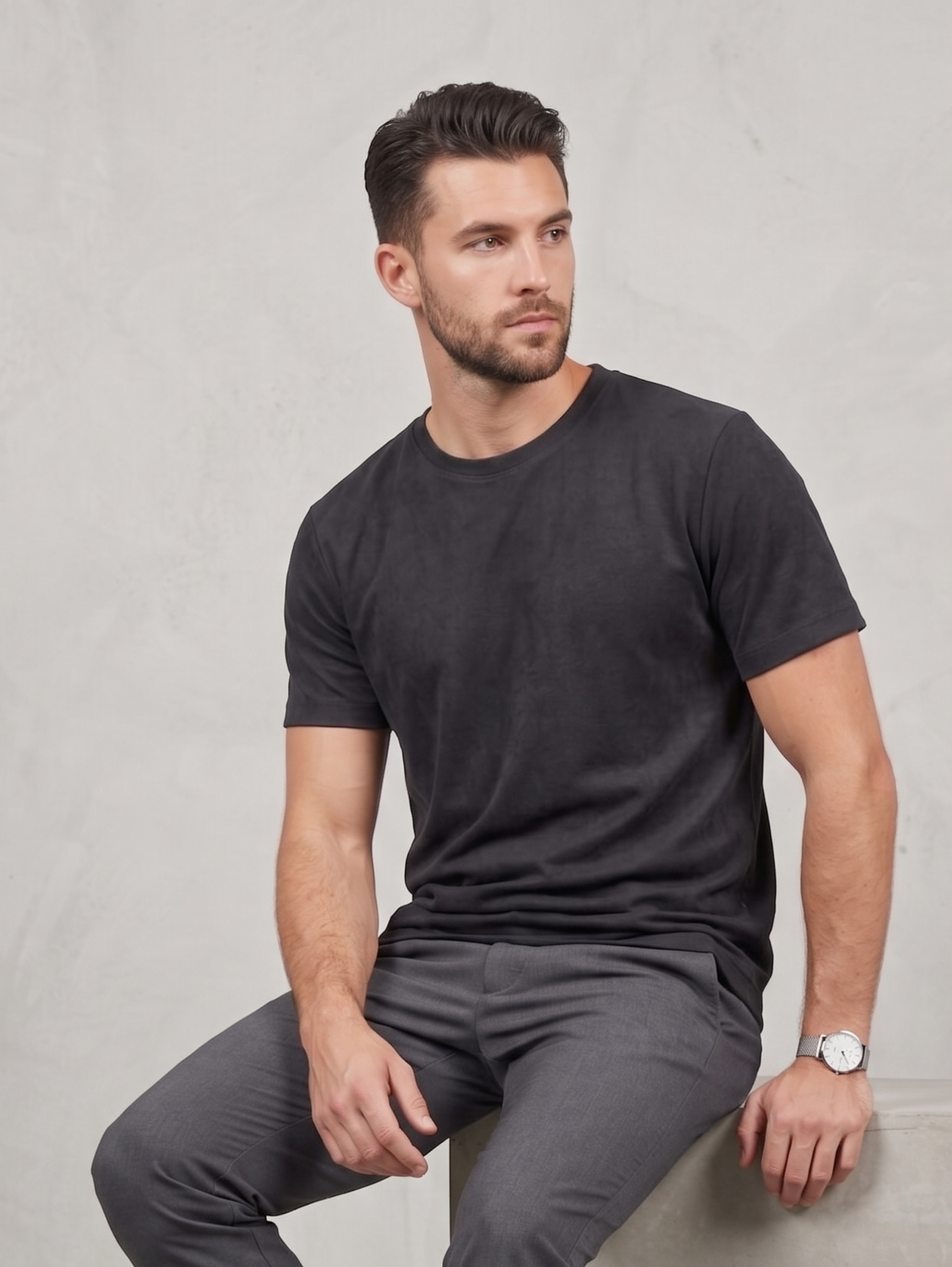 Black Regular Fit T-Shirt With Round Neck Line