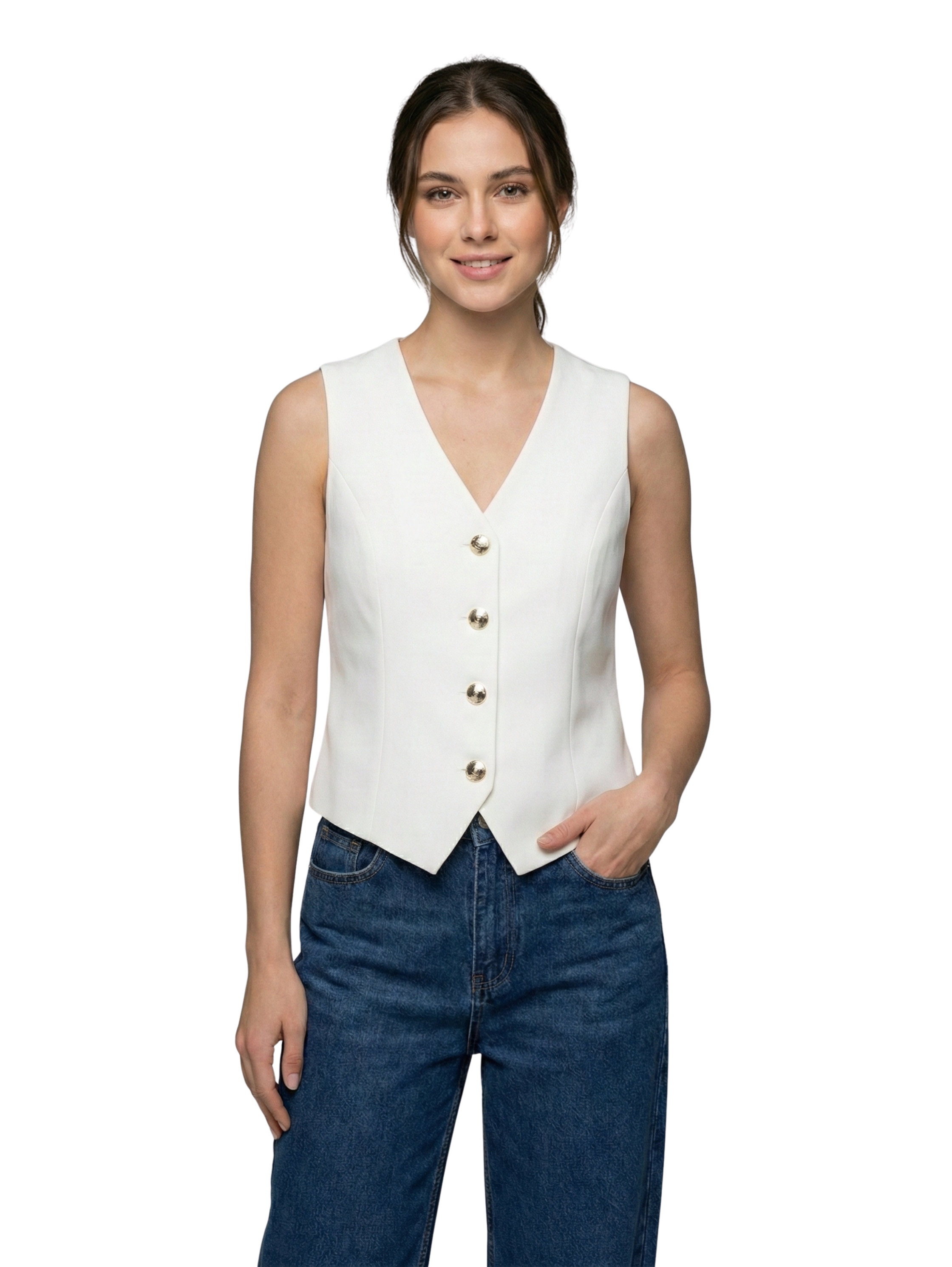 White Sleeveless Vest With a Tailored Fitted Silhouette