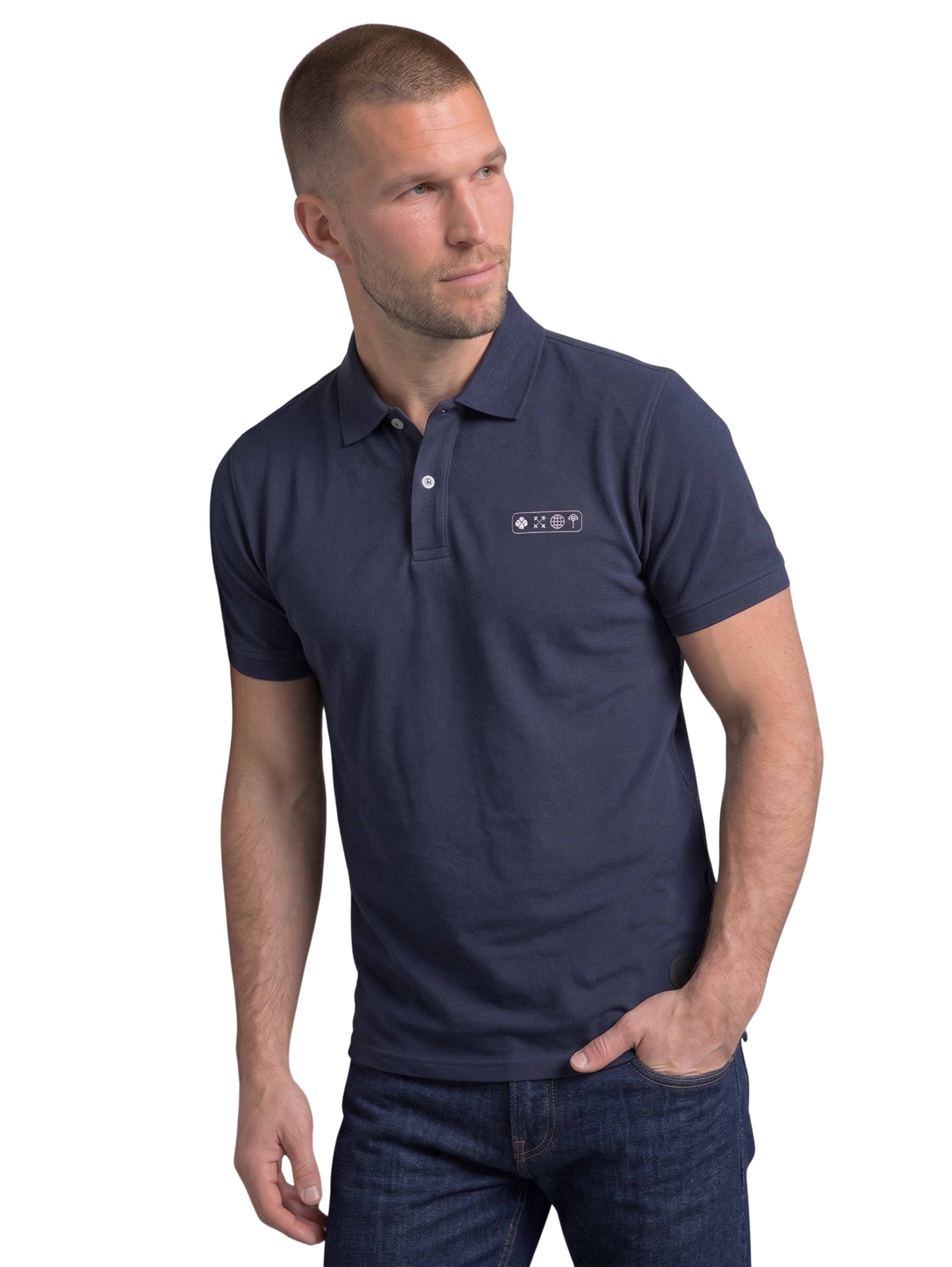 Navy Slim Fit Short Sleeved Polo With Logo