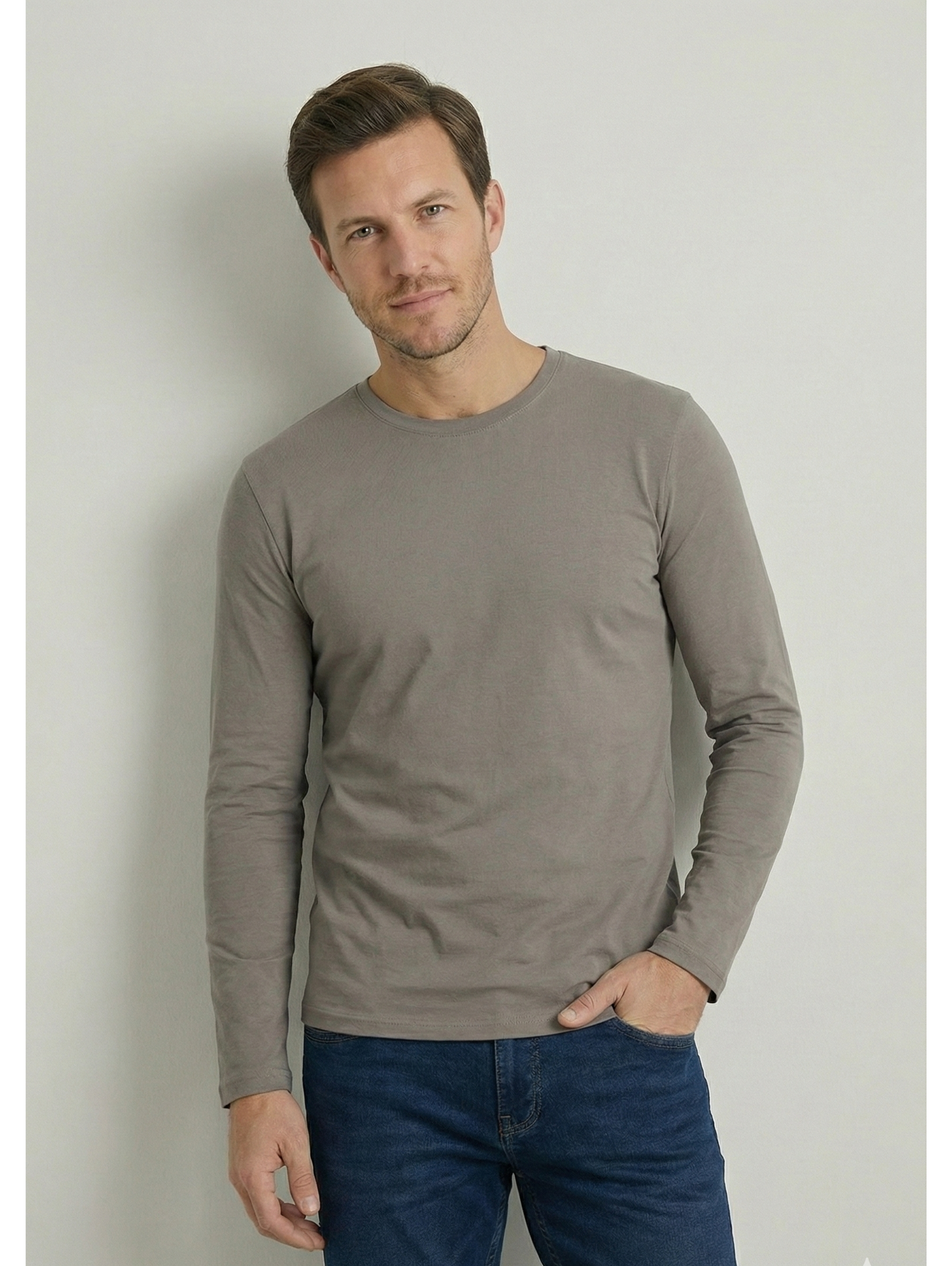 Jack Dapper Long Sleeved Grey Basic V-Neck