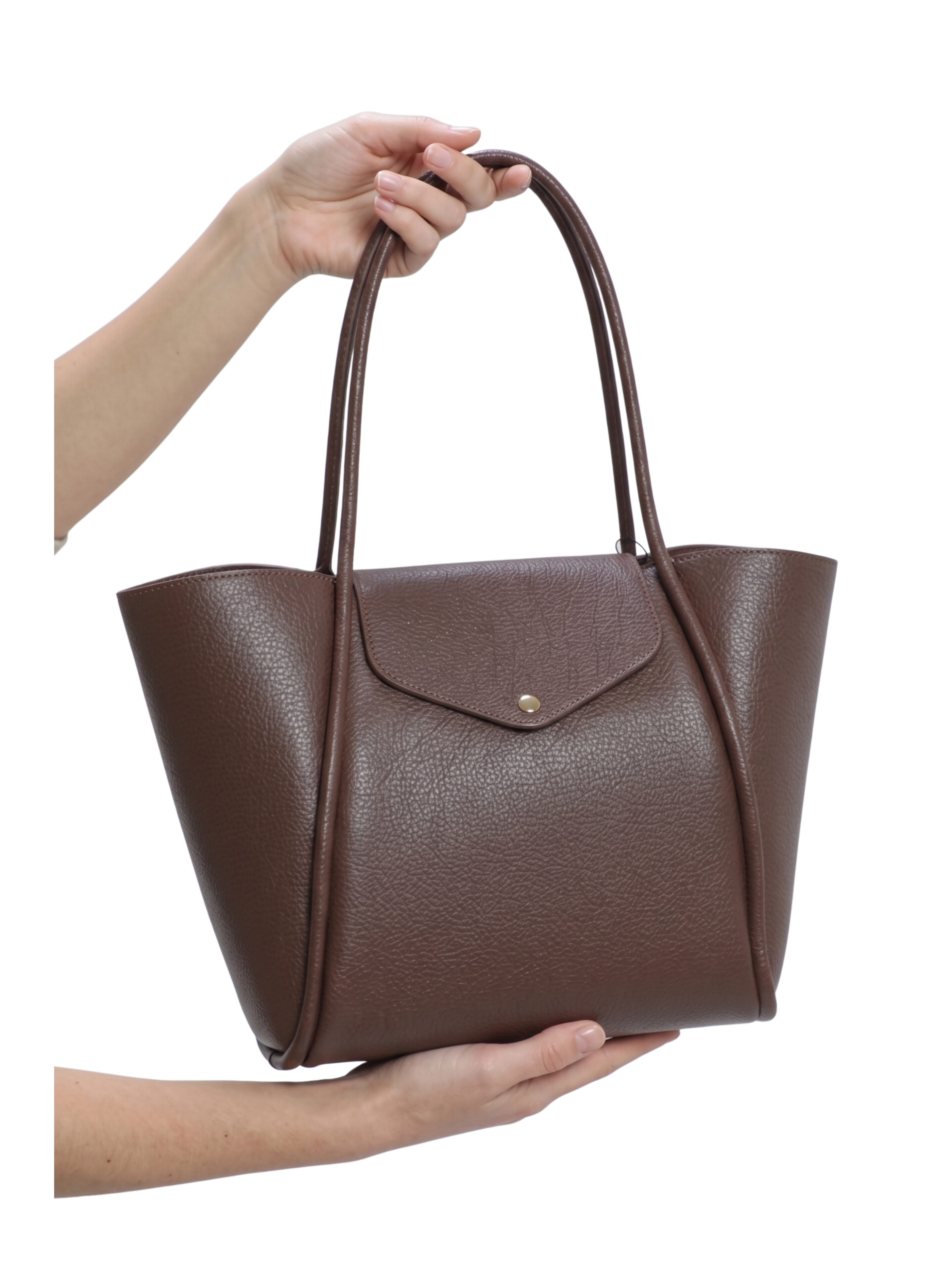Brown Pebbled Leather Bag With Slim Shoulder Straps