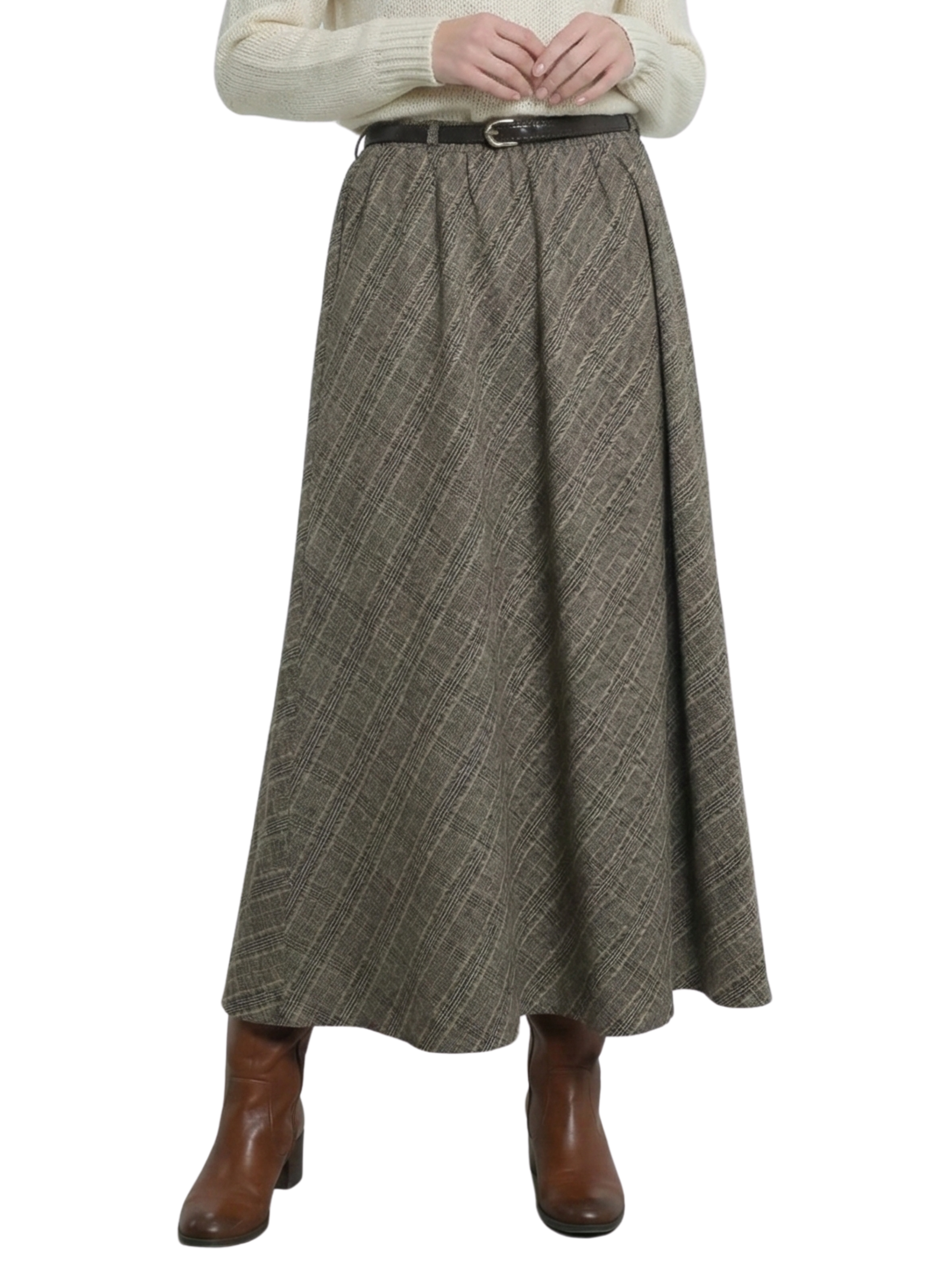 Long Brown Skirt With Belt