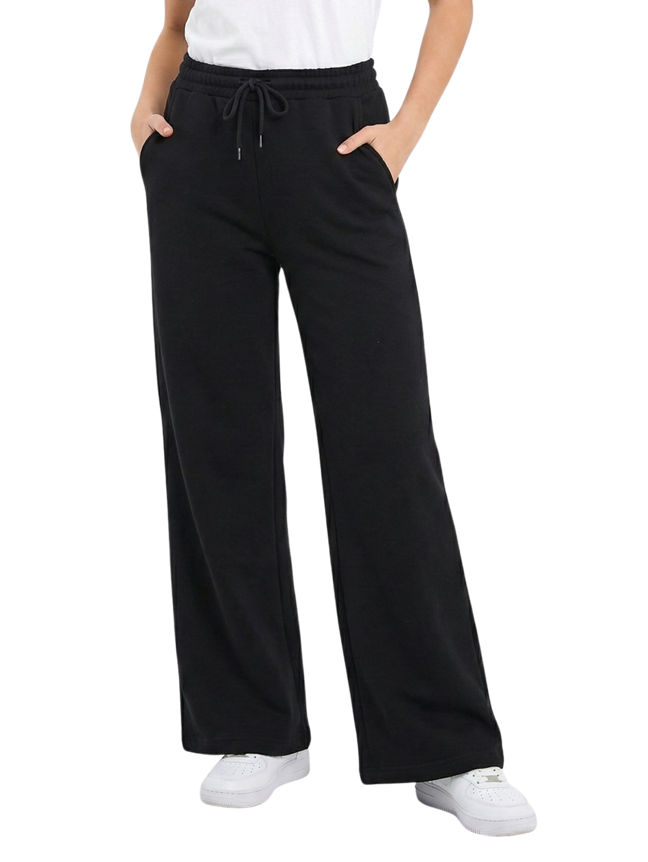 Black Jogging Fleeced Wide Leg