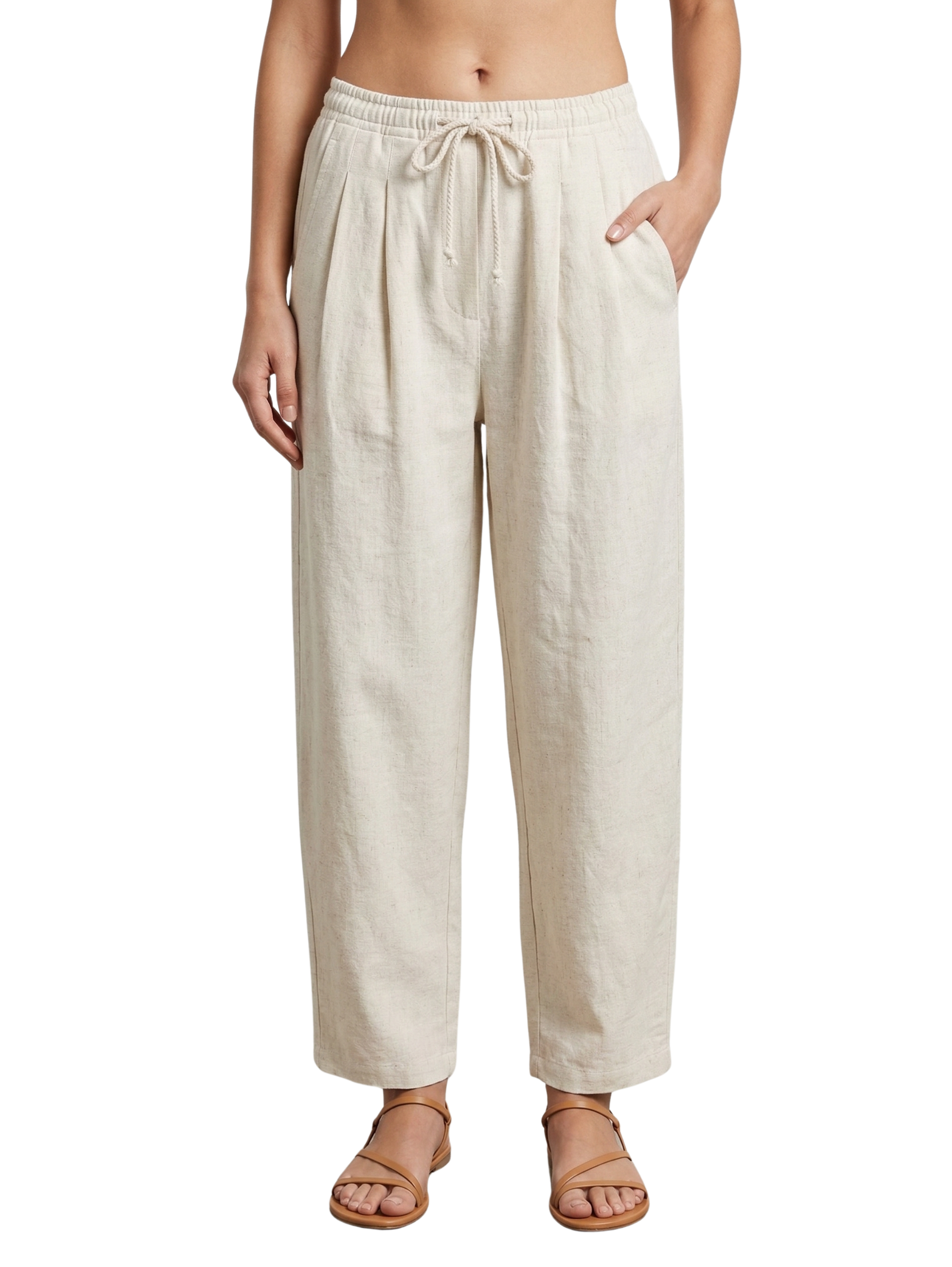 Light Beige Pant With Elastic Waist
