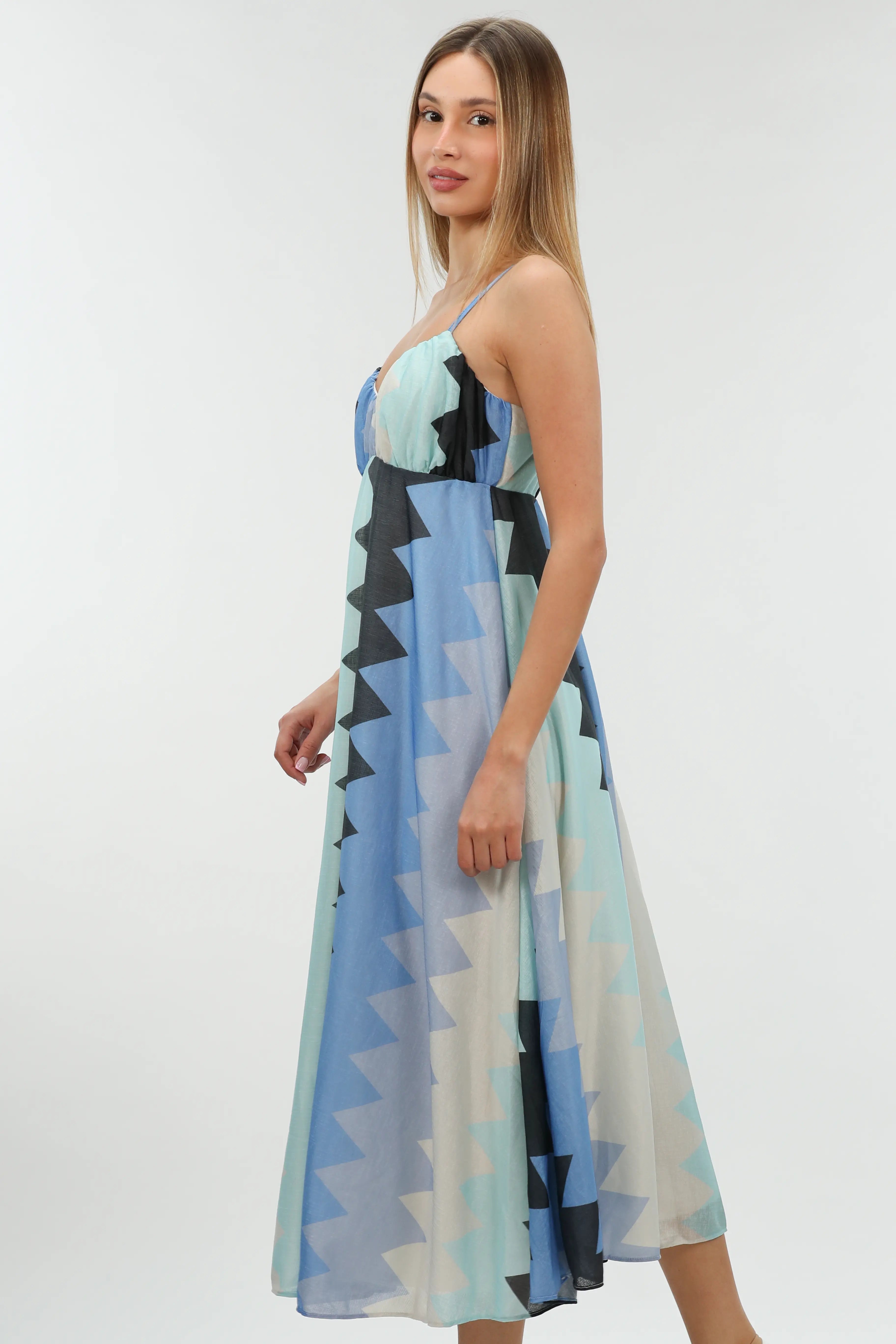 Blue Long Dress Patterned