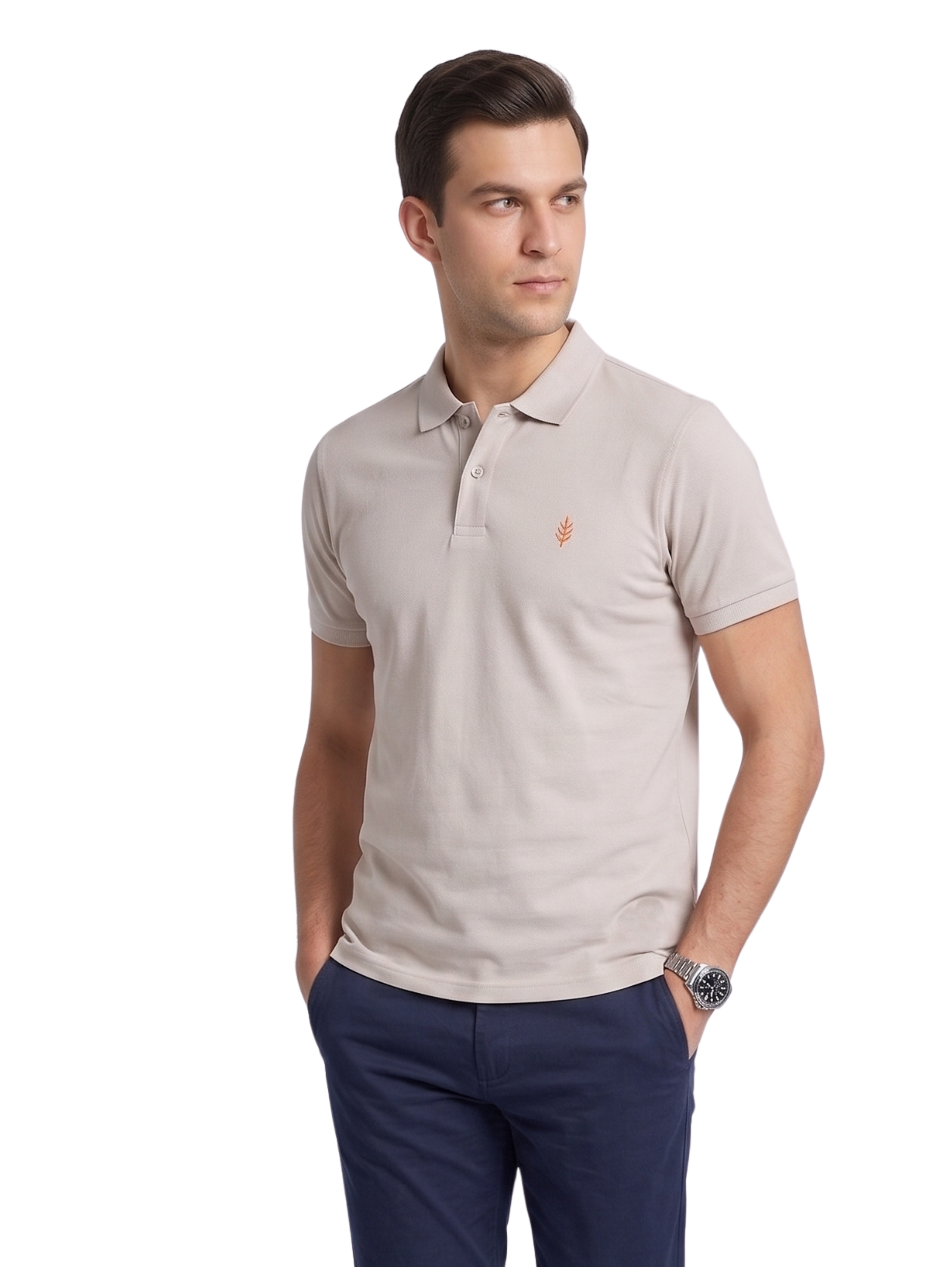 Grey Short Sleeved Polo With Two Button To Close