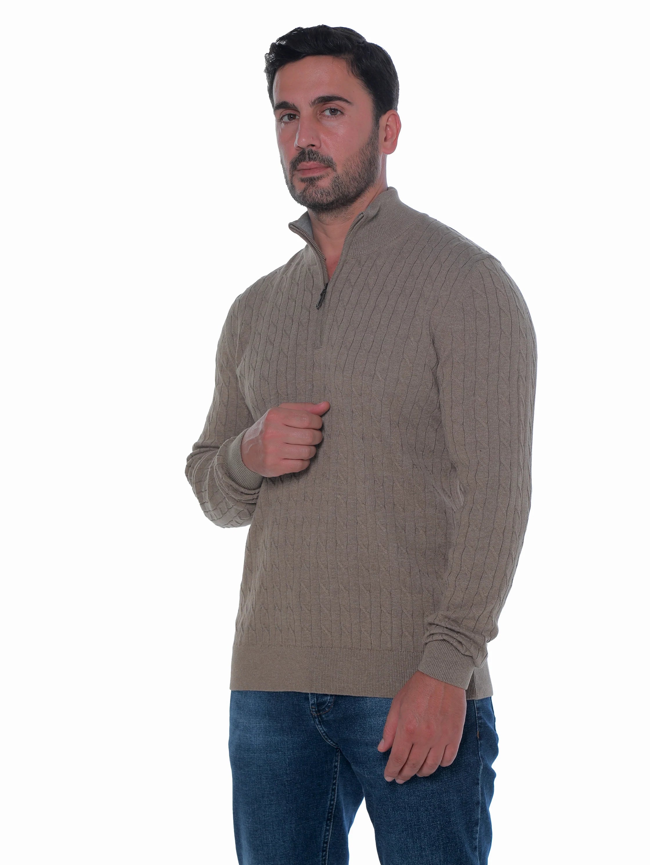 Long Sleeve Brown Pullover With Stand Up Mock Neck