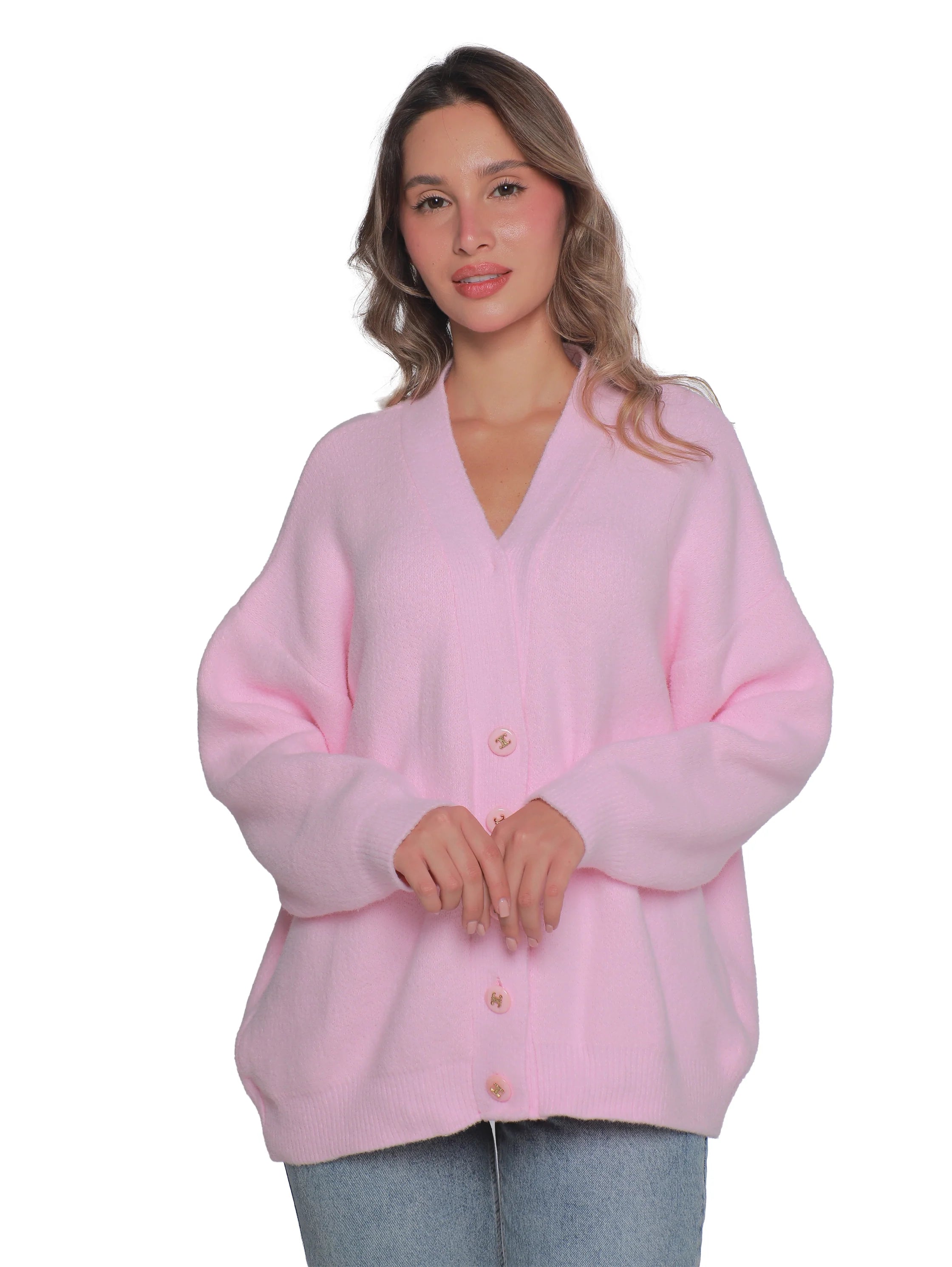 Pink Oversize Pullover With Button To Close