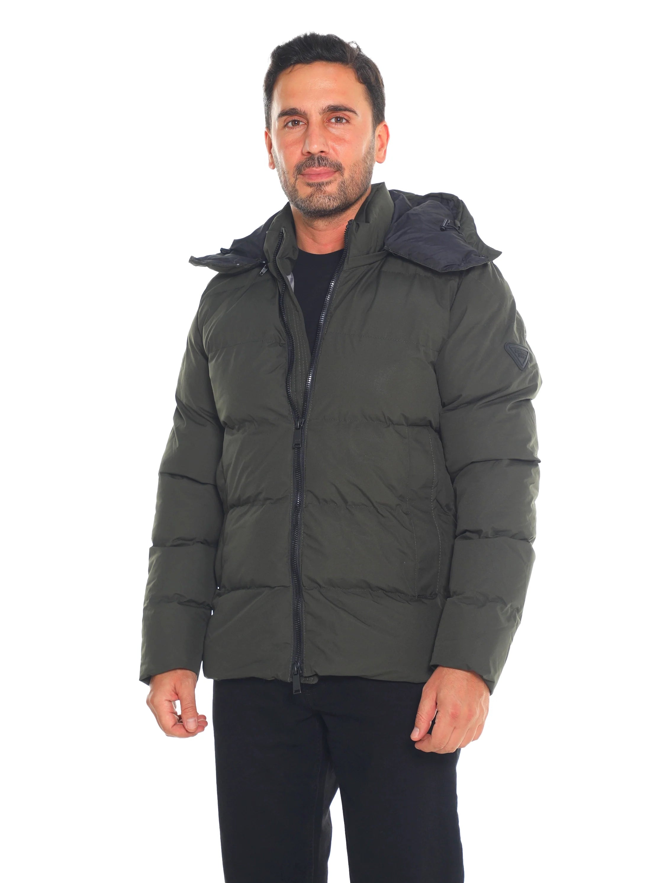Khaki Puffer Warme Jacket With Attached Hood